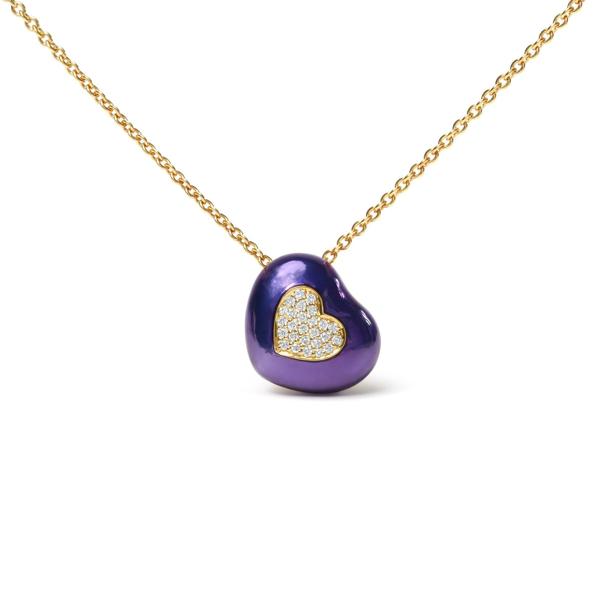 18K Yellow Gold Blue Enamel 1/10 Cttw Round Pave Diamonds Heart Shape 18&quot; Pendant Necklace (G-H Color, SI1-SI2 Clarity) - Adjustable up to 16&quot; - 18&quot; - LinkagejewelrydesignLinkagejewelrydesign