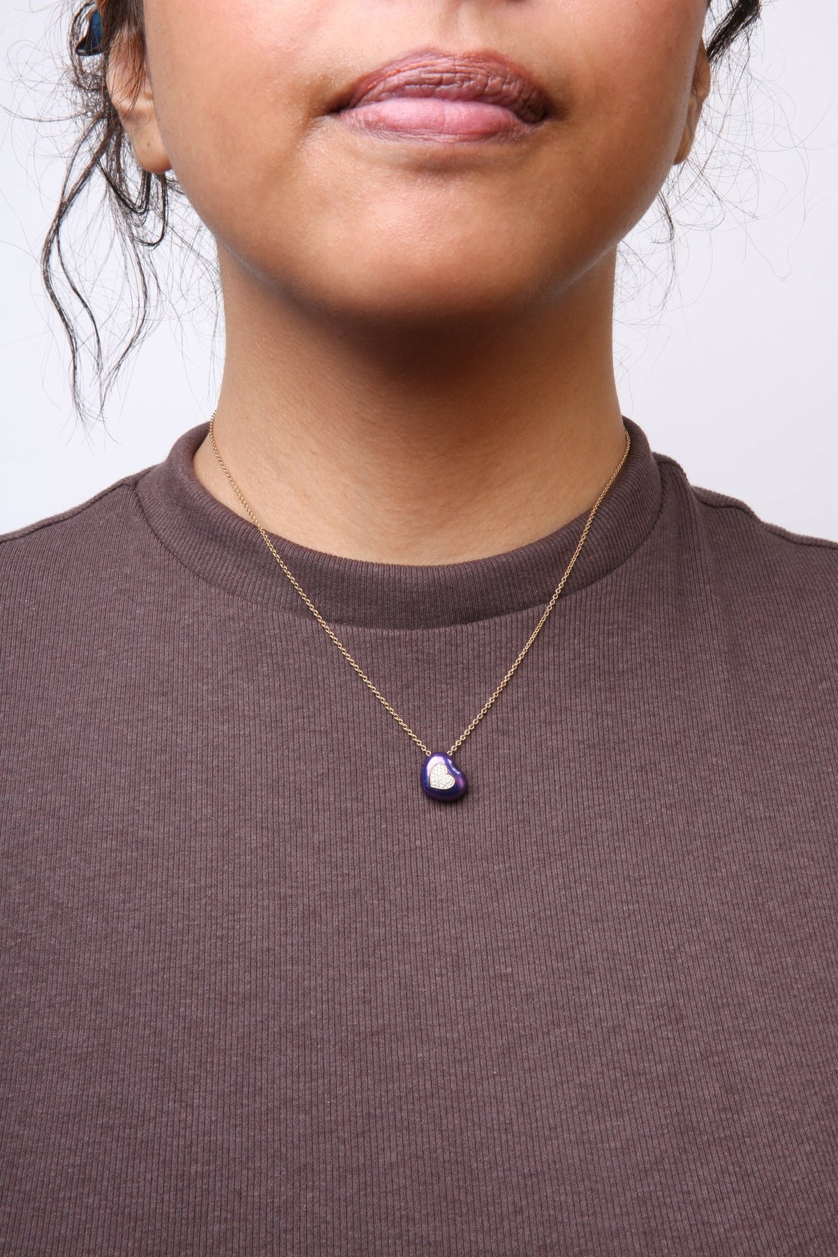 18K Yellow Gold Blue Enamel 1/10 Cttw Round Pave Diamonds Heart Shape 18&quot; Pendant Necklace (G-H Color, SI1-SI2 Clarity) - Adjustable up to 16&quot; - 18&quot; - LinkagejewelrydesignLinkagejewelrydesign