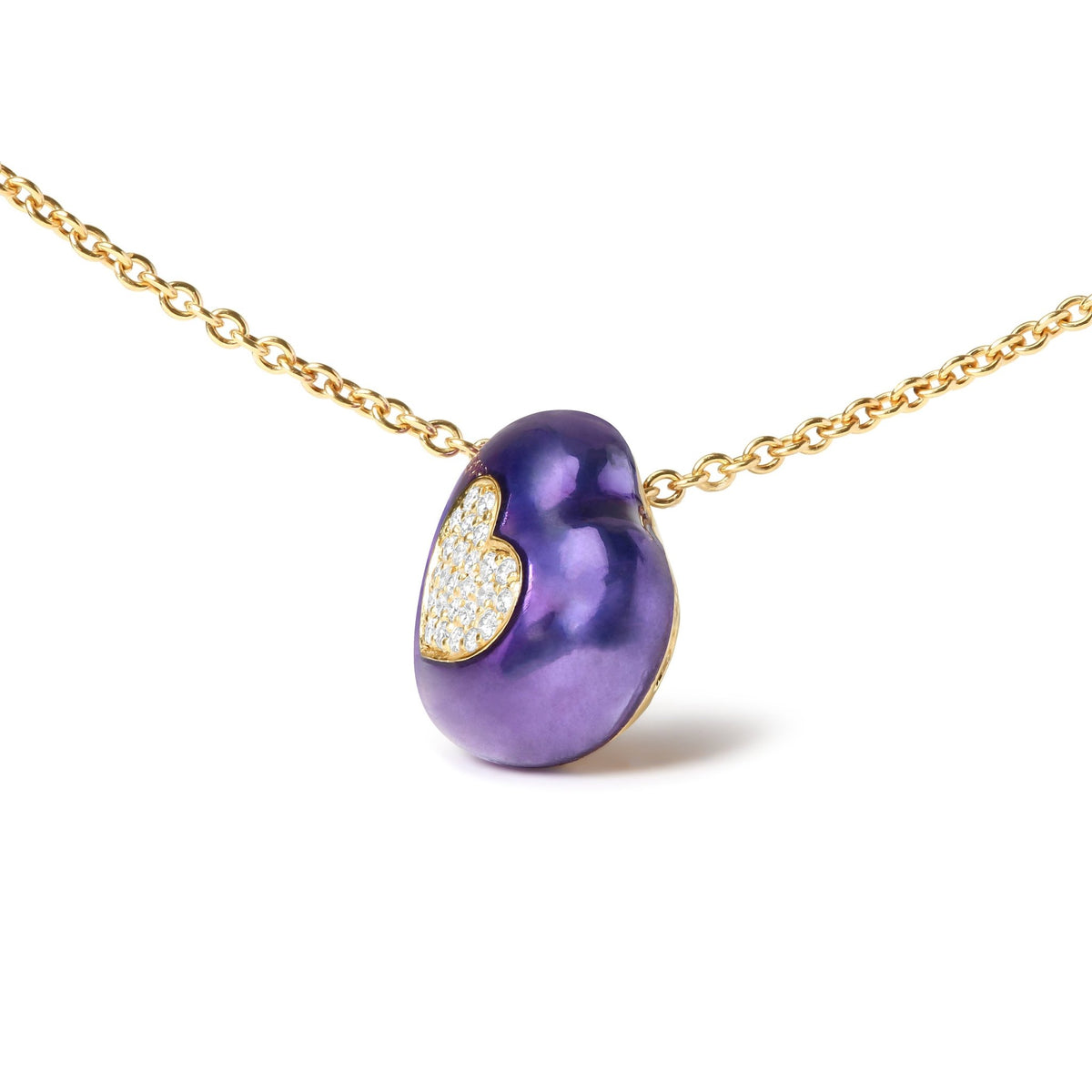18K Yellow Gold Blue Enamel 1/10 Cttw Round Pave Diamonds Heart Shape 18&quot; Pendant Necklace (G-H Color, SI1-SI2 Clarity) - Adjustable up to 16&quot; - 18&quot; - LinkagejewelrydesignLinkagejewelrydesign