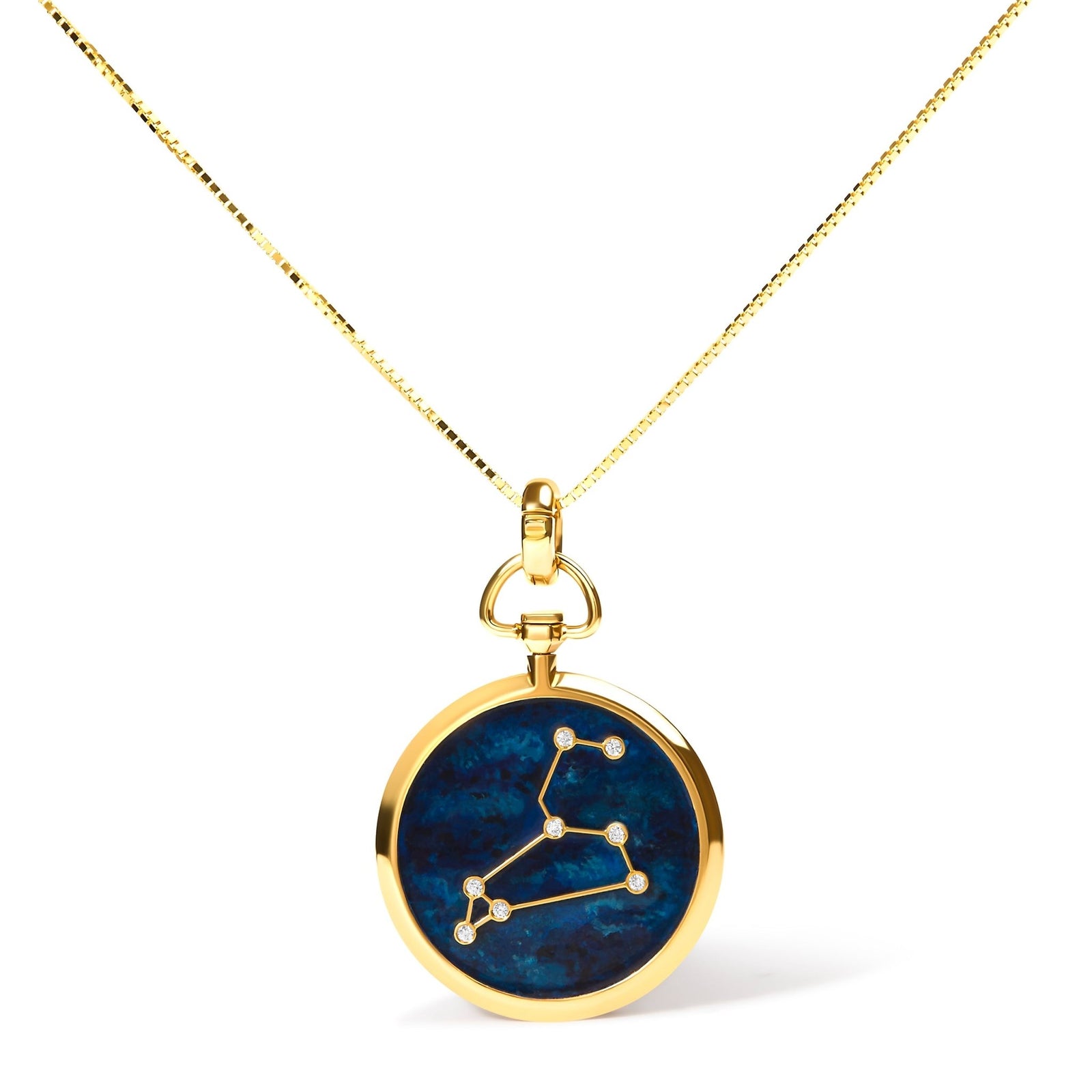 18K Yellow Gold Diamond Leo Constellation with Blue Enamel 18" Inch Pendant Necklace (H - I Color, SI2 - I1 Clarity) - LinkagejewelrydesignLinkagejewelrydesign