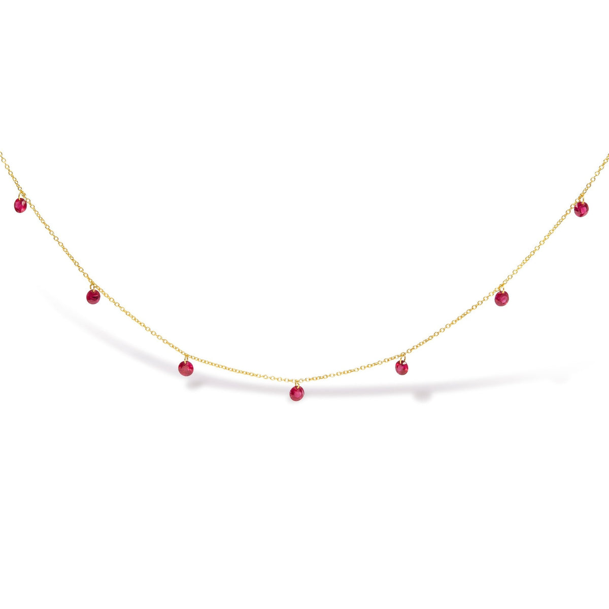 18K Yellow Gold Necklace 1 1/3 Cttw Dangling Ruby Drop 18&quot; Chain Collar - LinkagejewelrydesignLinkagejewelrydesign