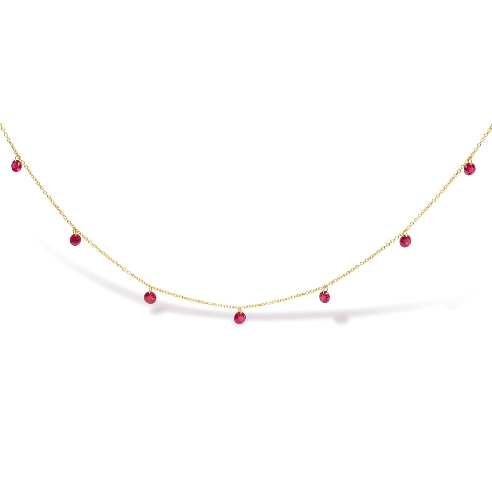 18K Yellow Gold Necklace 1 1/3 Cttw Dangling Ruby Drop 18" Chain Collar - LinkagejewelrydesignLinkagejewelrydesign