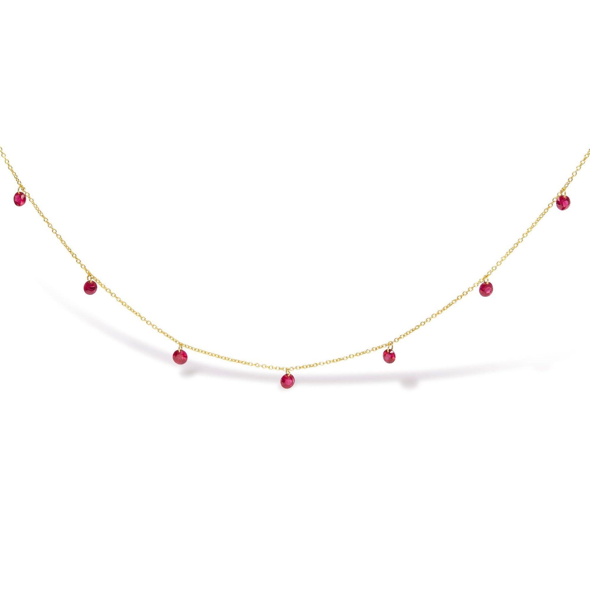 18K Yellow Gold Necklace 1 1/3 Cttw Dangling Ruby Drop 18" Chain Collar - LinkagejewelrydesignLinkagejewelrydesign