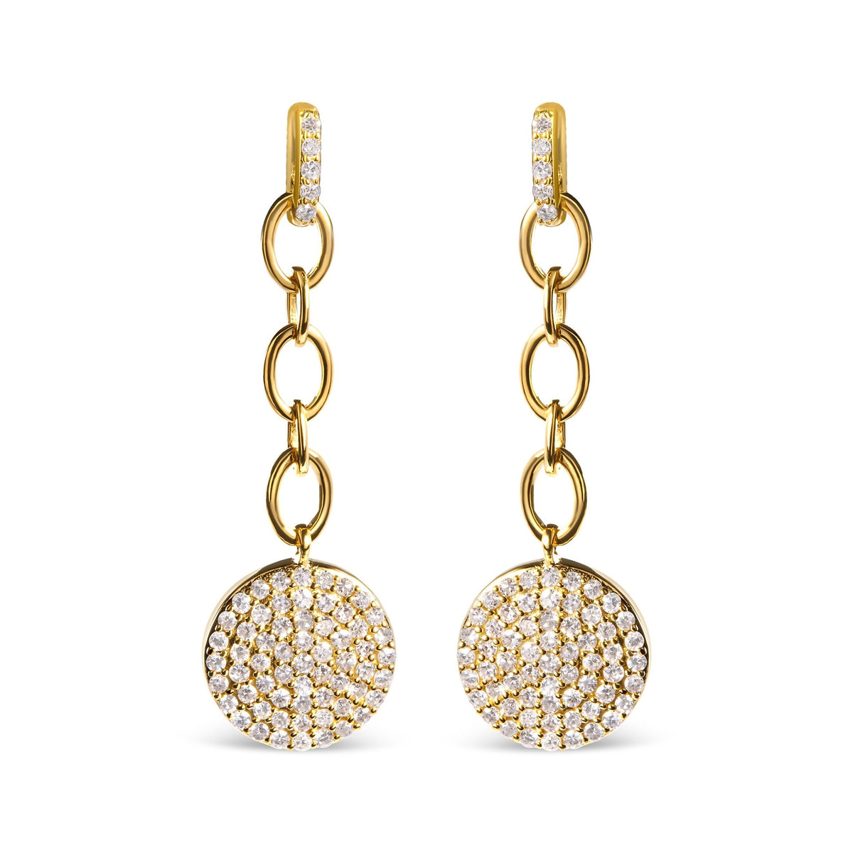 18K Yellow Gold Plated .925 Sterling Silver 1.0 Cttw Diamond Composite Cluster Dangle Chain Earrings (I-J Color, I1-I2 Clarity) - LinkagejewelrydesignLinkagejewelrydesign