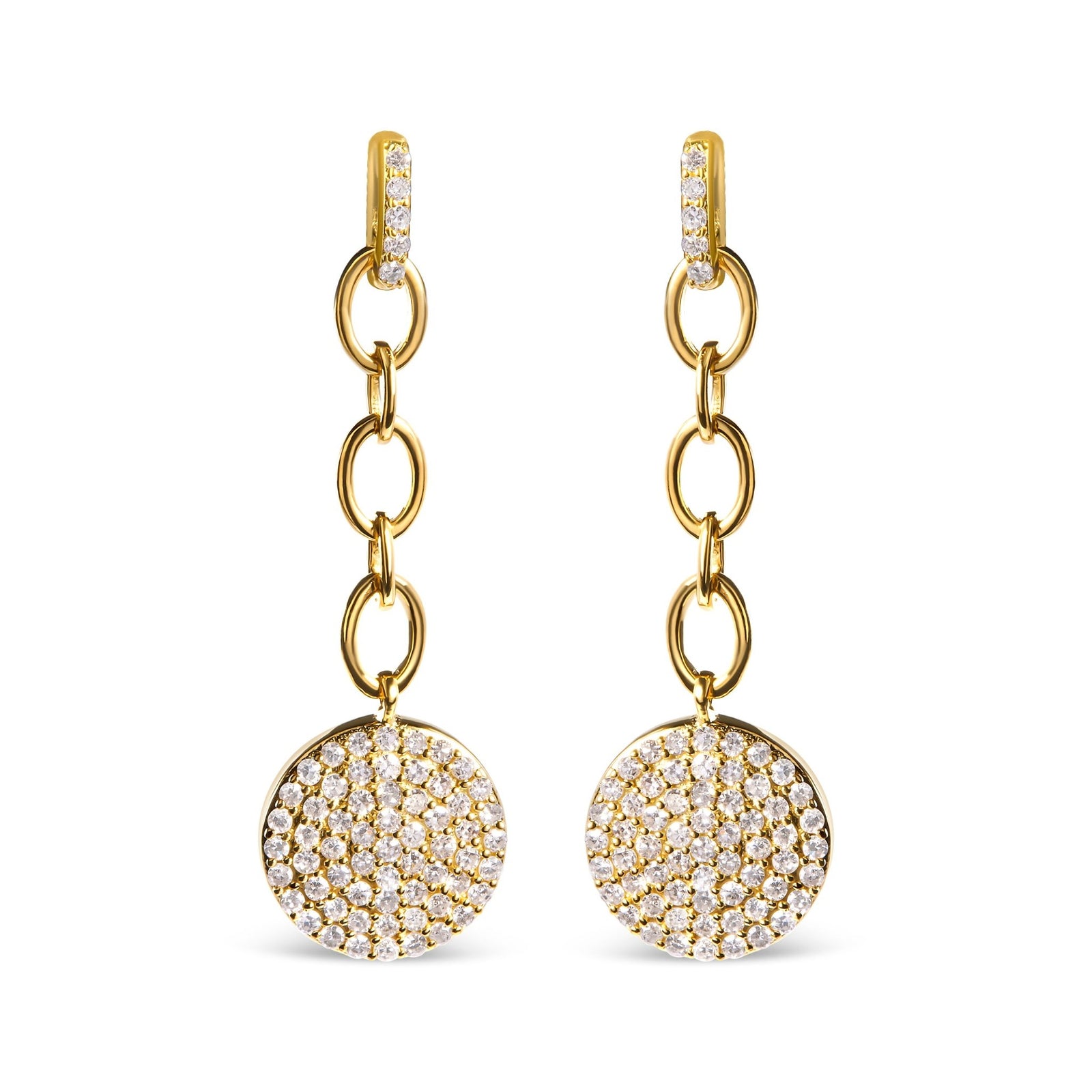 18K Yellow Gold Plated .925 Sterling Silver 1.0 Cttw Diamond Composite Cluster Dangle Chain Earrings (I-J Color, I1-I2 Clarity) - LinkagejewelrydesignLinkagejewelrydesign