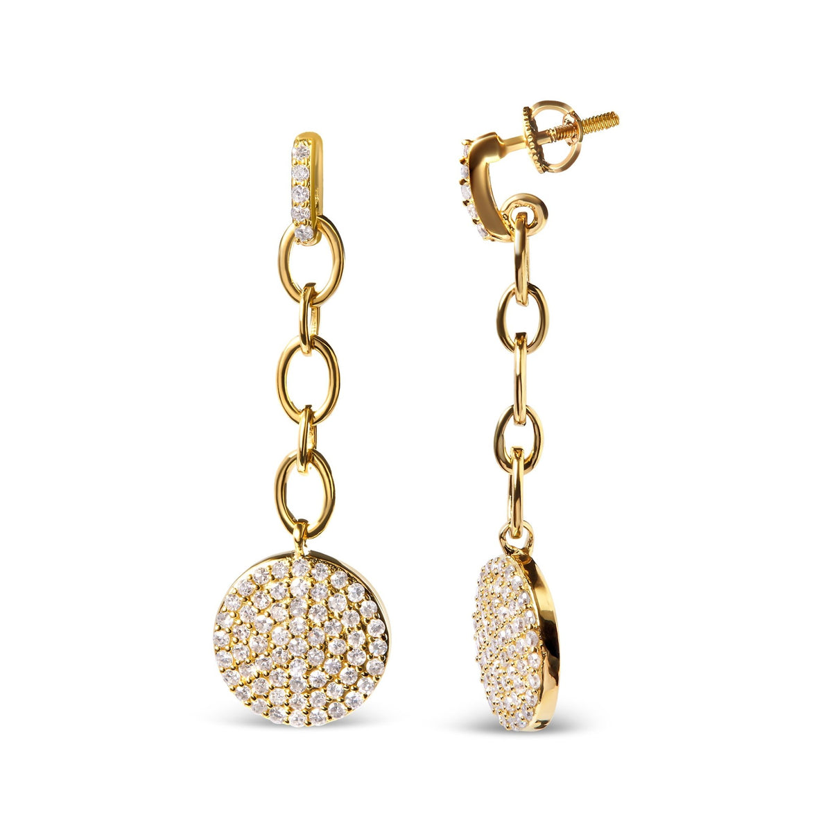 18K Yellow Gold Plated .925 Sterling Silver 1.0 Cttw Diamond Composite Cluster Dangle Chain Earrings (I-J Color, I1-I2 Clarity) - LinkagejewelrydesignLinkagejewelrydesign