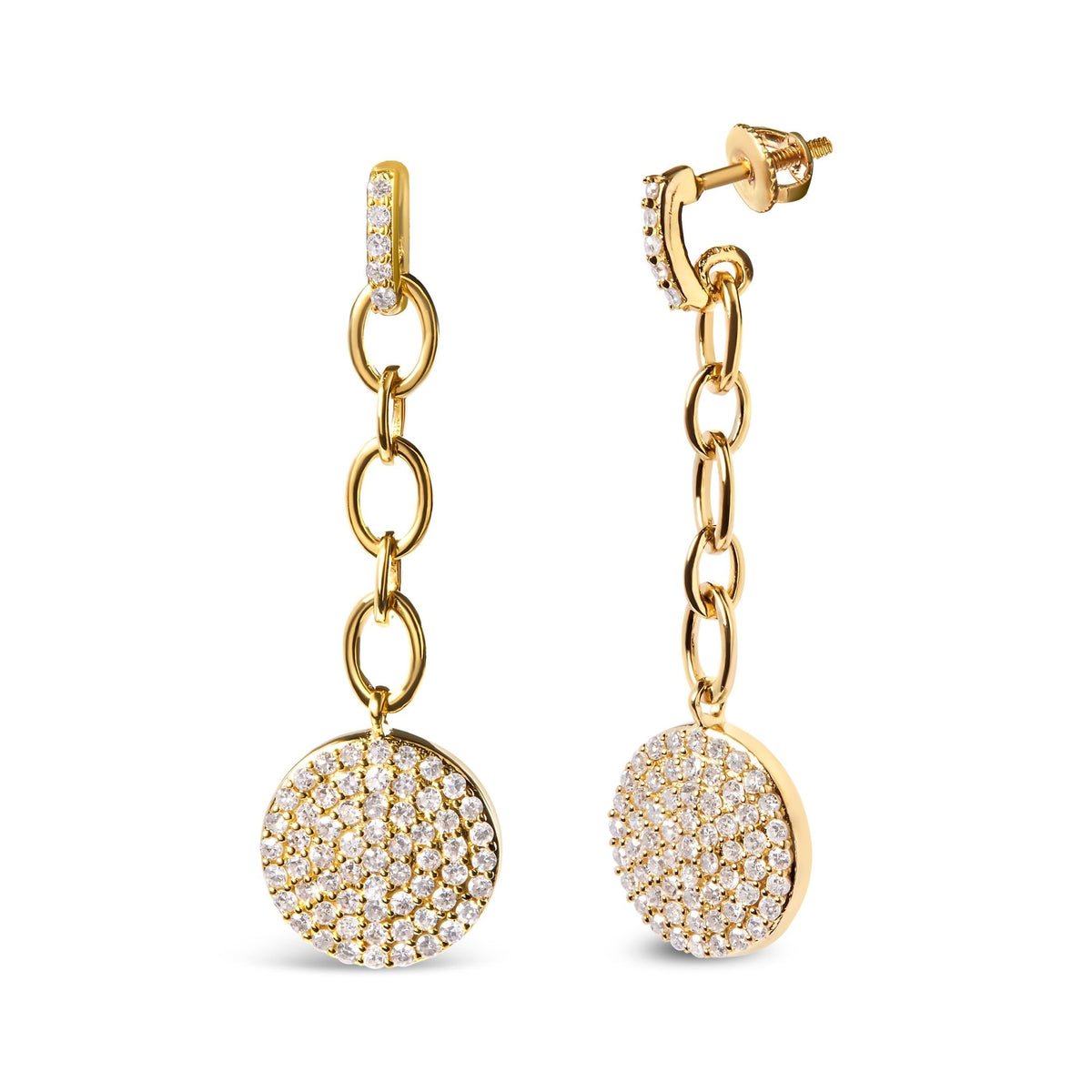 18K Yellow Gold Plated .925 Sterling Silver 1.0 Cttw Diamond Composite Cluster Dangle Chain Earrings (I-J Color, I1-I2 Clarity) - LinkagejewelrydesignLinkagejewelrydesign