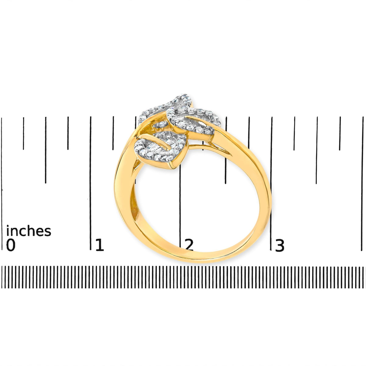 18K Yellow Gold Plated .925 Sterling Silver 1/2 Cttw Baguette and Round Diamond Bypass Triple Leaf Ring (I-J Color, I1-I2 Clarity) - Size 5 - LinkagejewelrydesignLinkagejewelrydesign