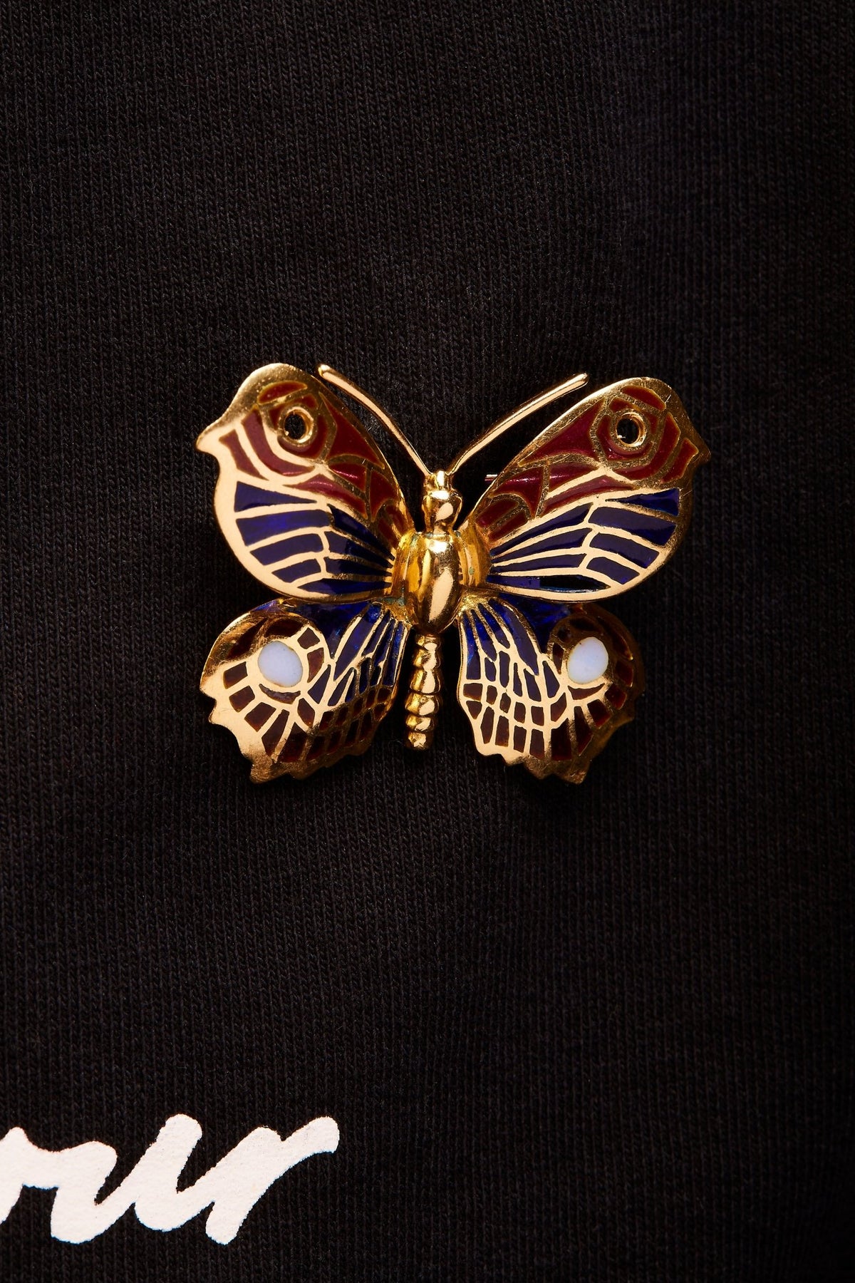 18K Yellow Gold Red, Blue, and White Enameled Butterfly Brooch Pin - LinkagejewelrydesignLinkagejewelrydesign