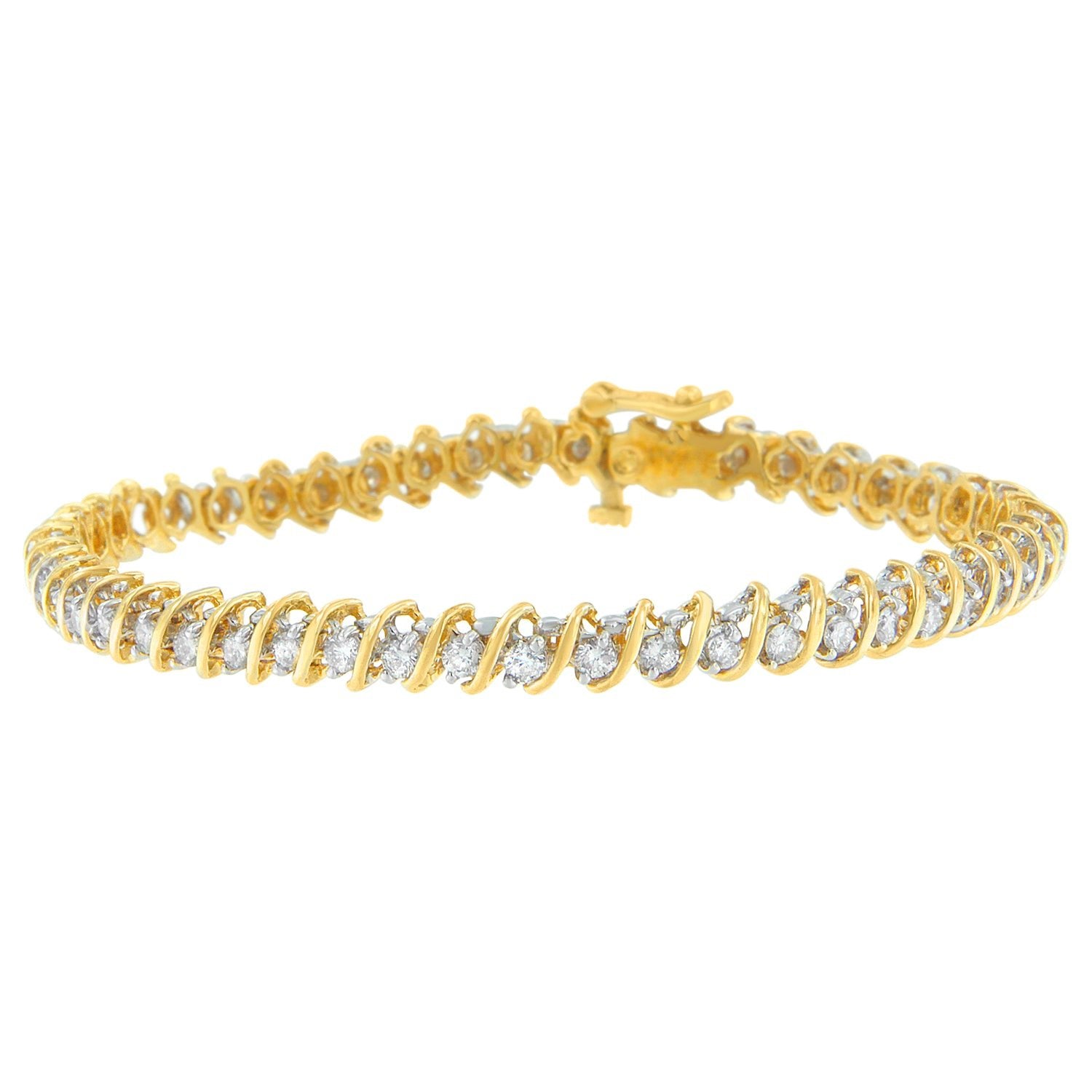 18K Yellow Gold Round Cut Diamond Spiral Link Bracelet (2.00 cttw, I-J Color, I1-I2 Clarity) - LinkagejewelrydesignLinkagejewelrydesign