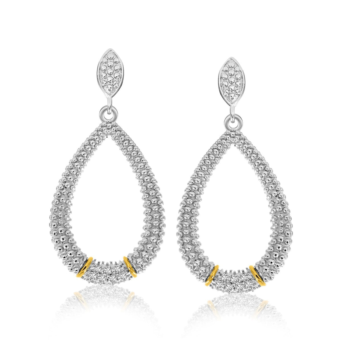 18k Yellow Gold &amp; Sterling Silver Diamond Accented Graduated Popcorn Earrings - LinkagejewelrydesignLinkagejewelrydesign