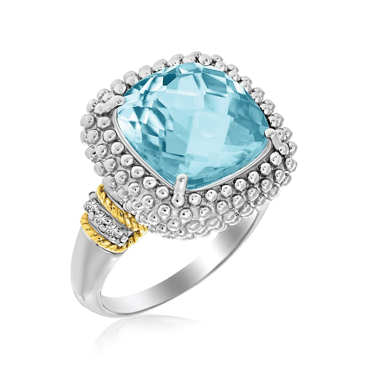 18k Yellow Gold &amp; Sterling Silver Sky Blue Topaz and Diamond Popcorn Ring - LinkagejewelrydesignLinkagejewelrydesign