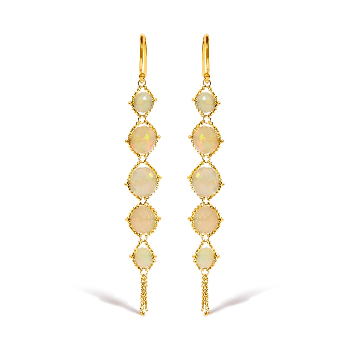 18K Yellow Gold Woven Egyptian Opal 2 1/2 Inch Drop and Dangle Earrings - LinkagejewelrydesignLinkagejewelrydesign