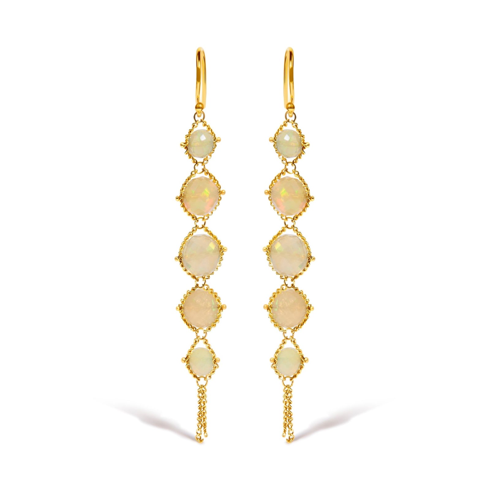 18K Yellow Gold Woven Egyptian Opal 2 1/2 Inch Drop and Dangle Earrings - LinkagejewelrydesignLinkagejewelrydesign