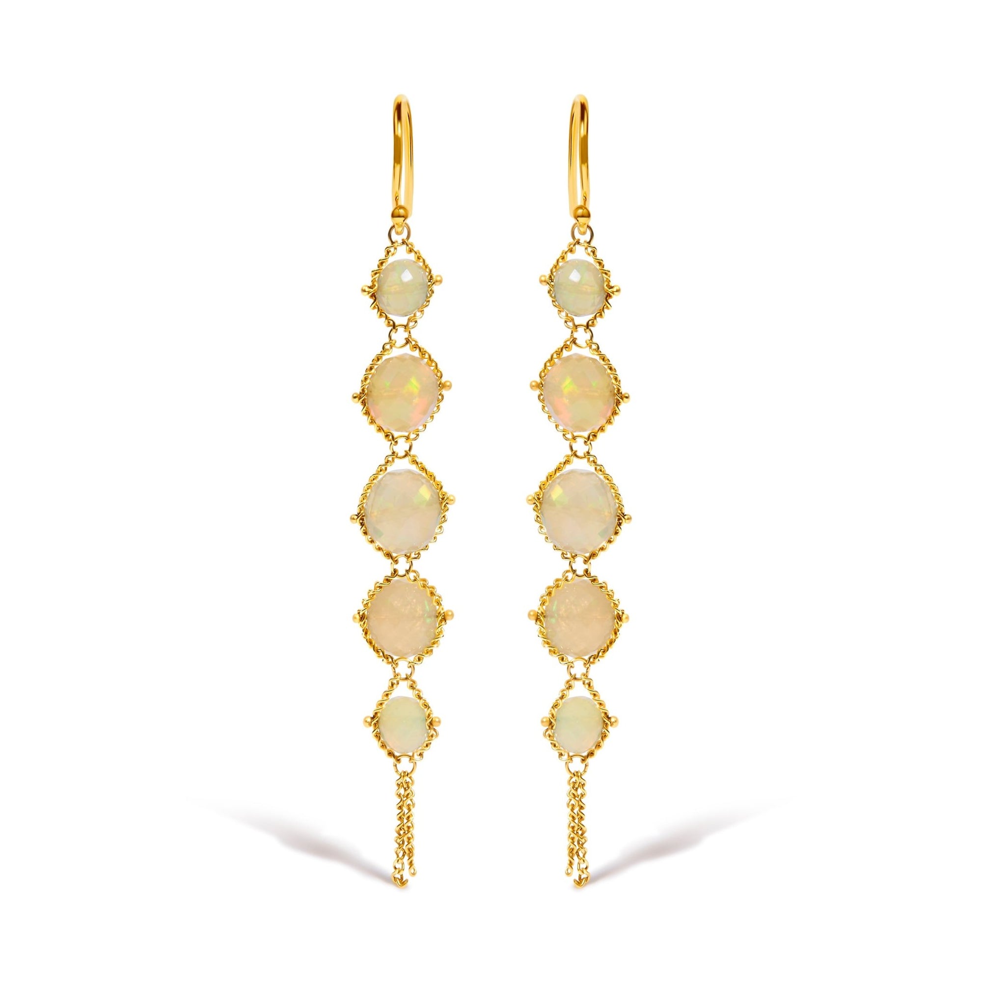 18K Yellow Gold Woven Egyptian Opal 2 1/2 Inch Drop and Dangle Earrings - LinkagejewelrydesignLinkagejewelrydesign