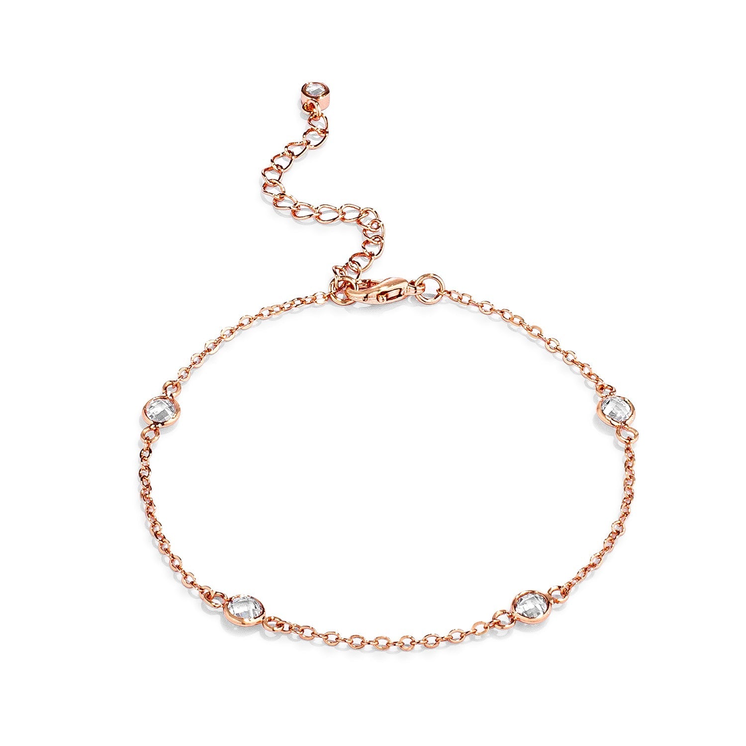 1Ct Rose Gold Plated Clear CZ Round Bezel Saturn Bracelet - LinkagejewelrydesignLinkagejewelrydesign