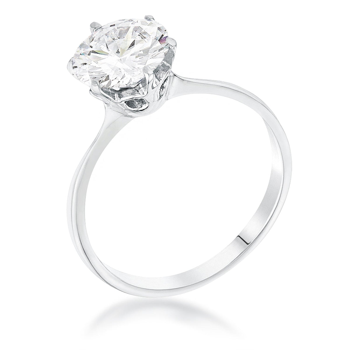 2 Carat Single Stone CZ Rhodium Classic Solitaire Ring, &lt;b&gt;Size 5&lt;/b&gt; - LinkagejewelrydesignLinkagejewelrydesign