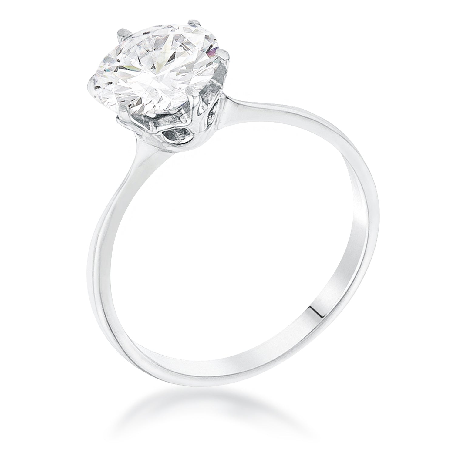 2 Carat Single Stone CZ Rhodium Classic Solitaire Ring, <b>Size 5</b> - LinkagejewelrydesignLinkagejewelrydesign