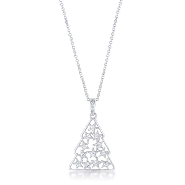 .2 ct CZ Rhodium Christmas Tree Pave Holiday Pendant - LinkagejewelrydesignLinkagejewelrydesign