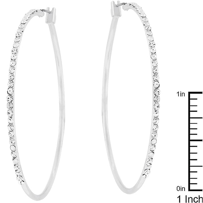 2 Inch Rhodium Plated Finish Cubic Zirconia Hoop Earrings - LinkagejewelrydesignLinkagejewelrydesign