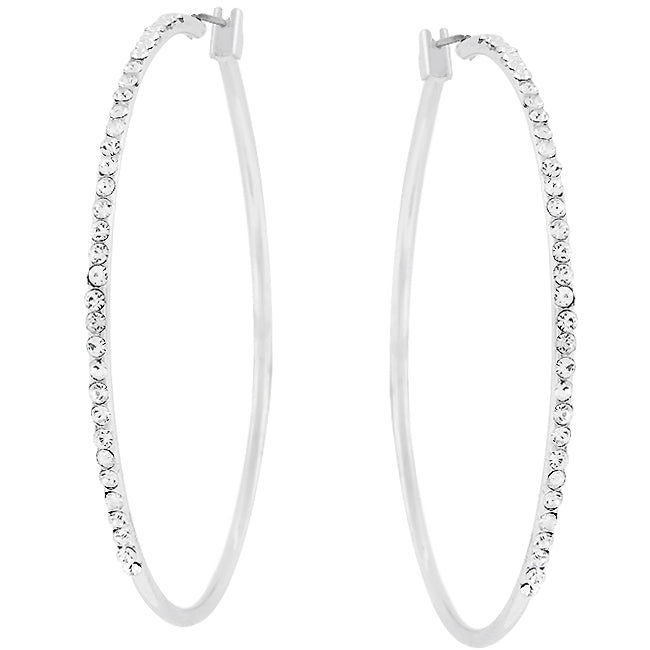 2 Inch Rhodium Plated Finish Cubic Zirconia Hoop Earrings - LinkagejewelrydesignLinkagejewelrydesign