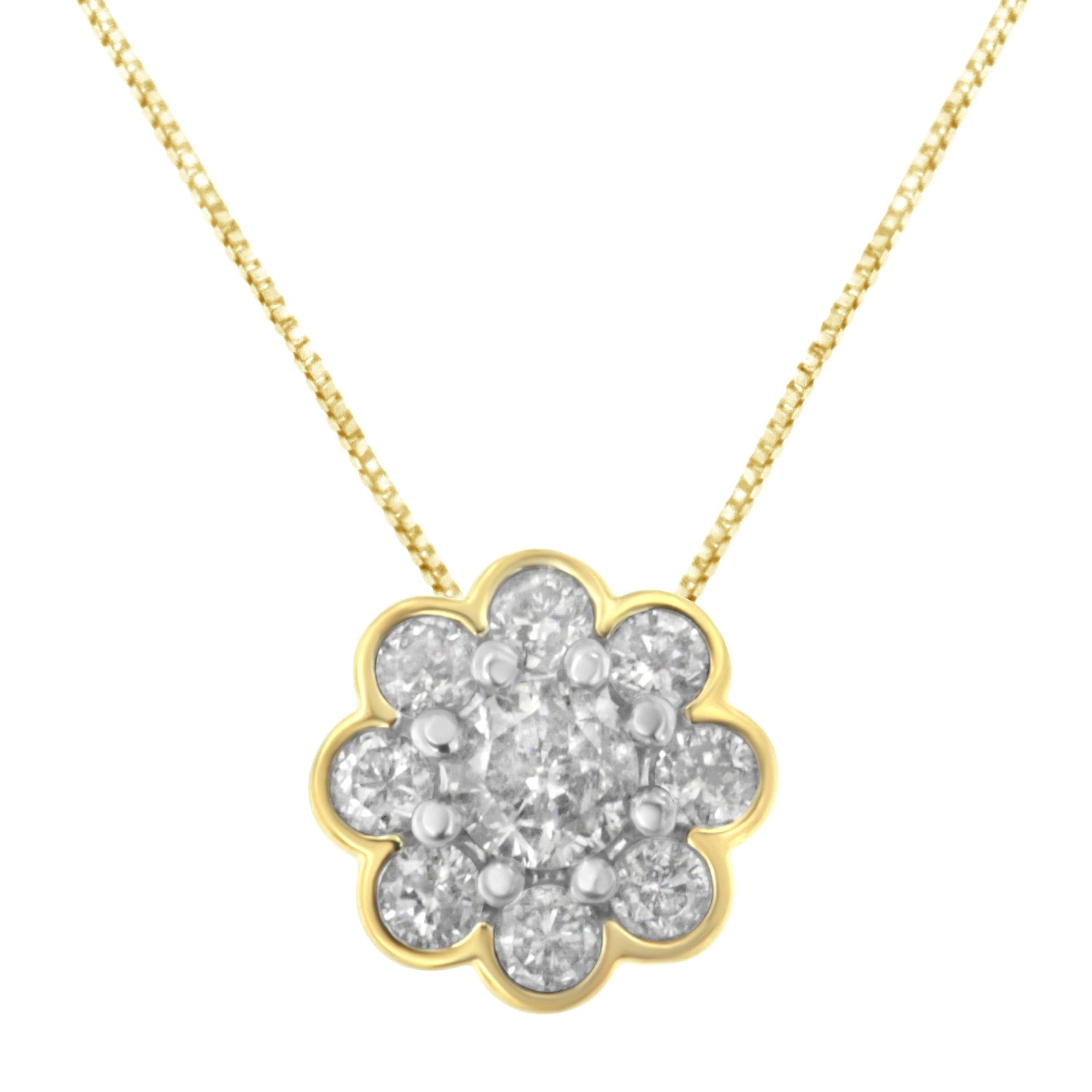 2 Micron 10K Yellow Gold plated .925 Sterling Silver 1/4 cttw Diamond Cluster Pendant Necklace (I-J, I2-I3) - LinkagejewelrydesignLinkagejewelrydesign