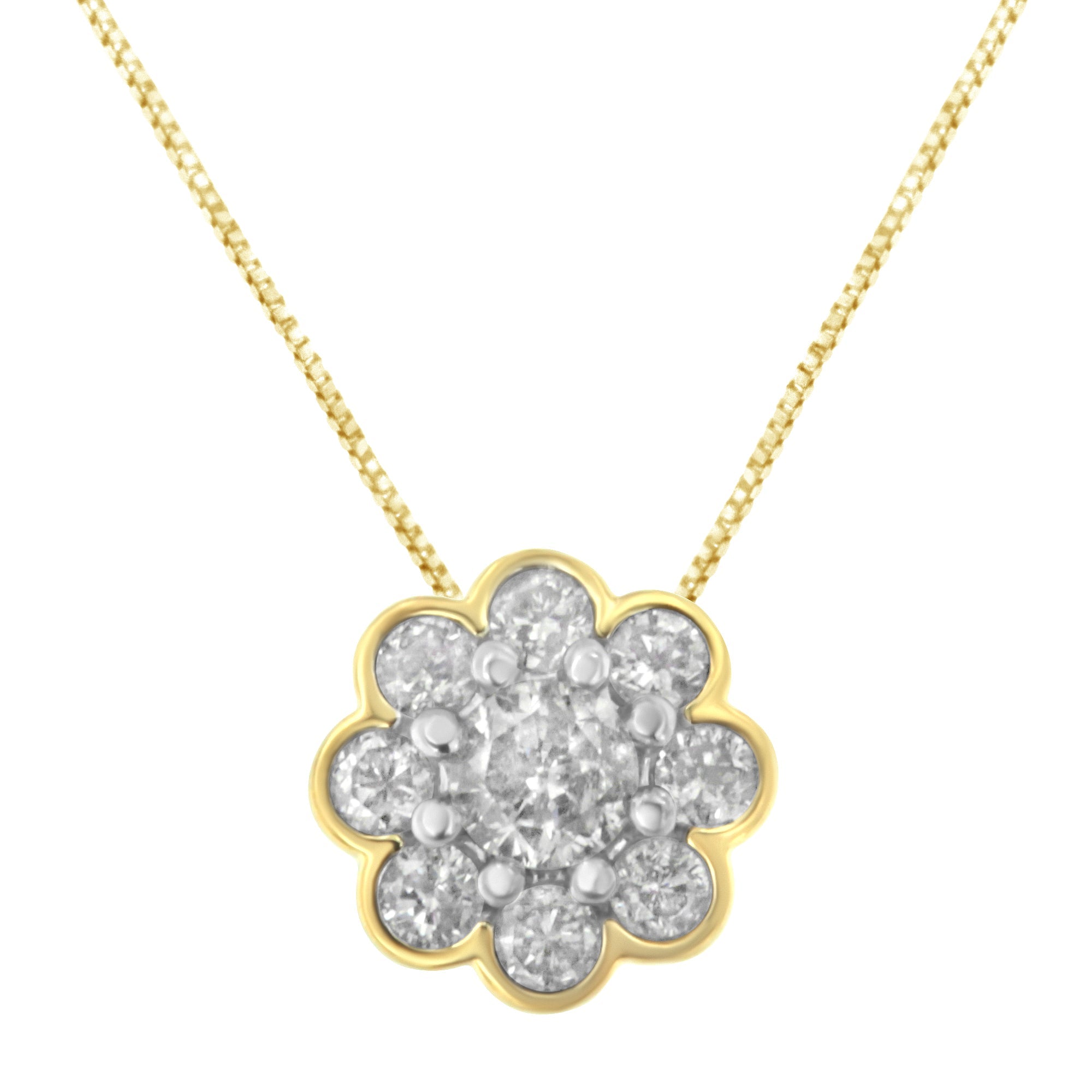 2 Micron 10K Yellow Gold plated .925 Sterling Silver 1/4 cttw Diamond Cluster Pendant Necklace (I-J, I2-I3) - LinkagejewelrydesignLinkagejewelrydesign