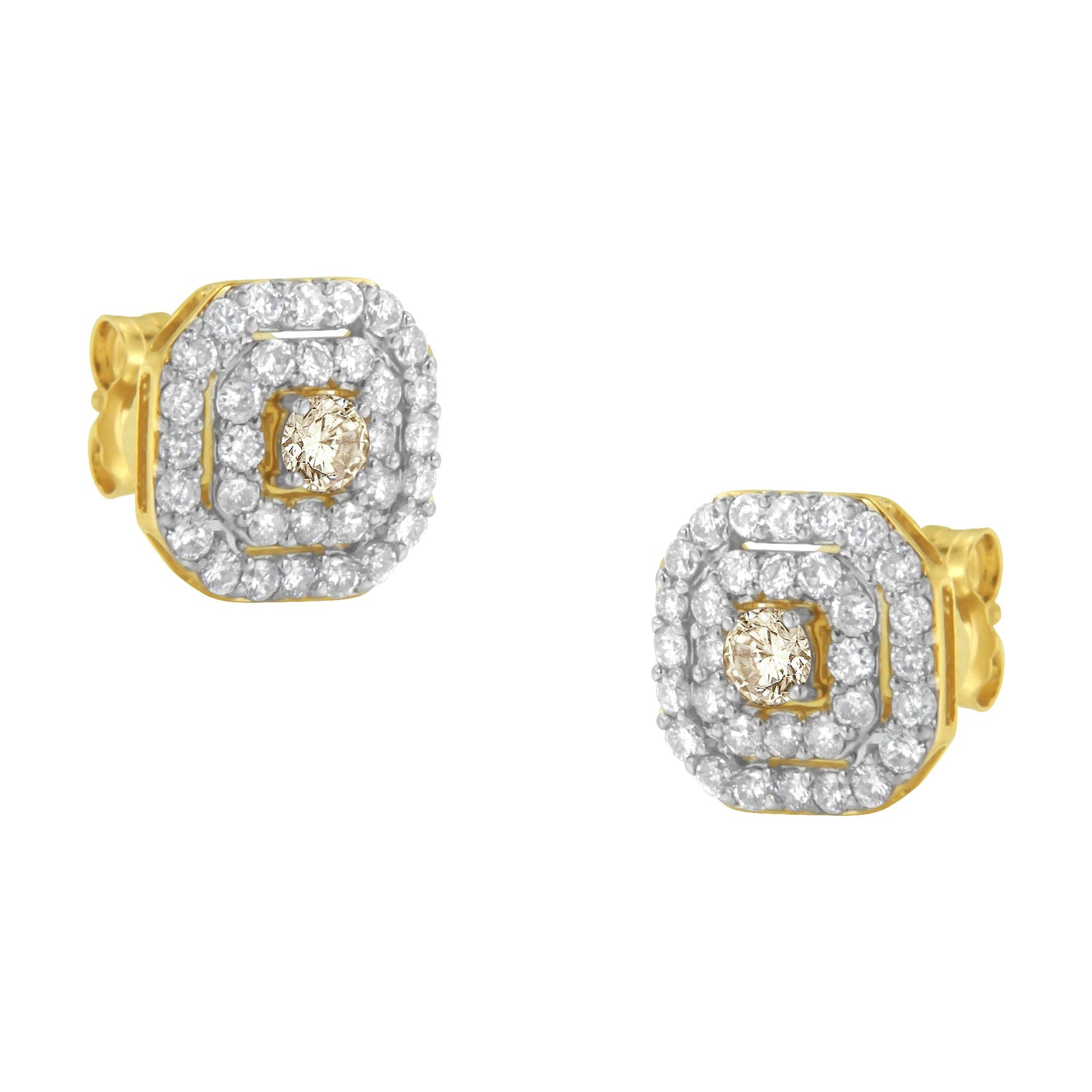 2 Micron 10KT Yellow Gold Plated Sterling Silver Diamond Square Stud Earrings (1 cttw, J-K Color, I2-I3 Clarity) - LinkagejewelrydesignLinkagejewelrydesign