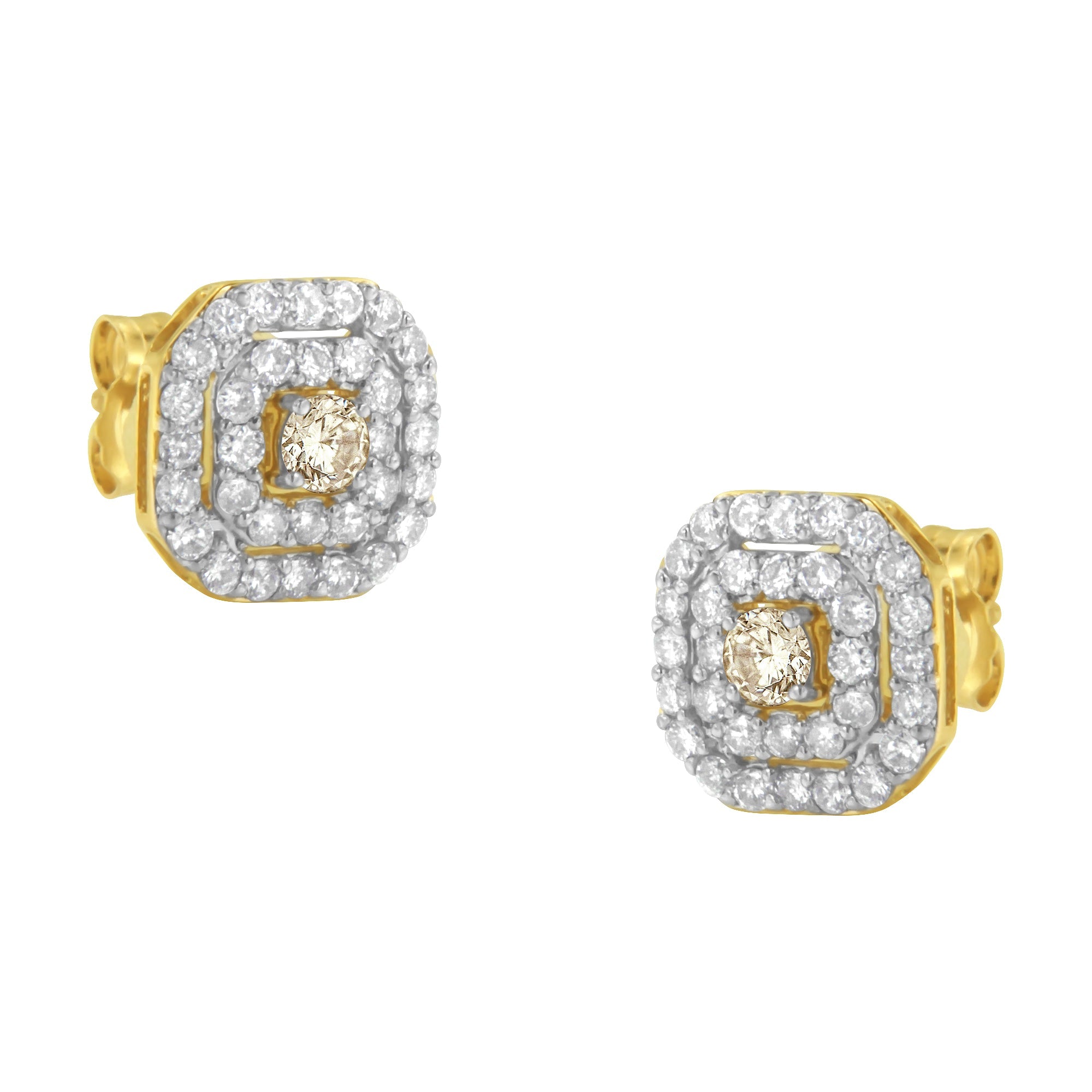 2 Micron 10KT Yellow Gold Plated Sterling Silver Diamond Square Stud Earrings (1 cttw, J-K Color, I2-I3 Clarity) - LinkagejewelrydesignLinkagejewelrydesign