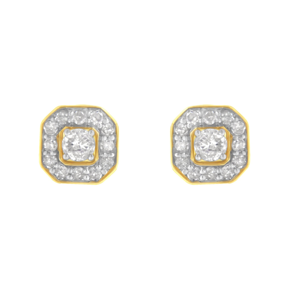 2 Micron 10KT Yellow Gold Plated Sterling Silver Diamond Square Stud Earrings (1/2 cttw, J-K Color, I2-3 Clarity) - LinkagejewelrydesignLinkagejewelrydesign