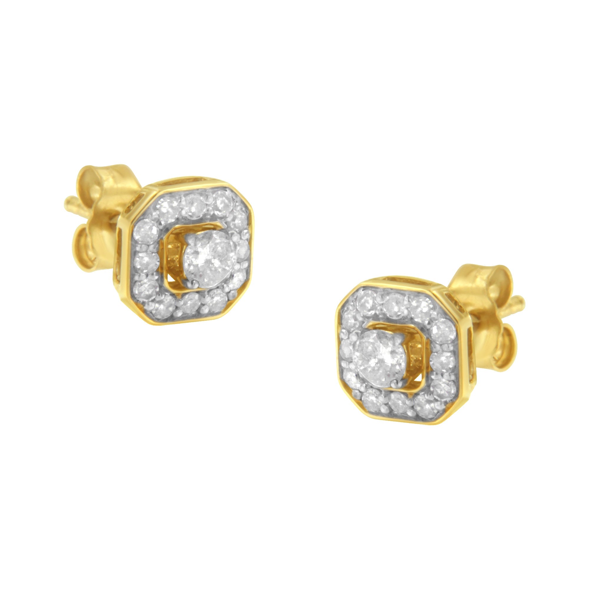 2 Micron 10KT Yellow Gold Plated Sterling Silver Diamond Square Stud Earrings (1/2 cttw, J-K Color, I2-3 Clarity) - LinkagejewelrydesignLinkagejewelrydesign