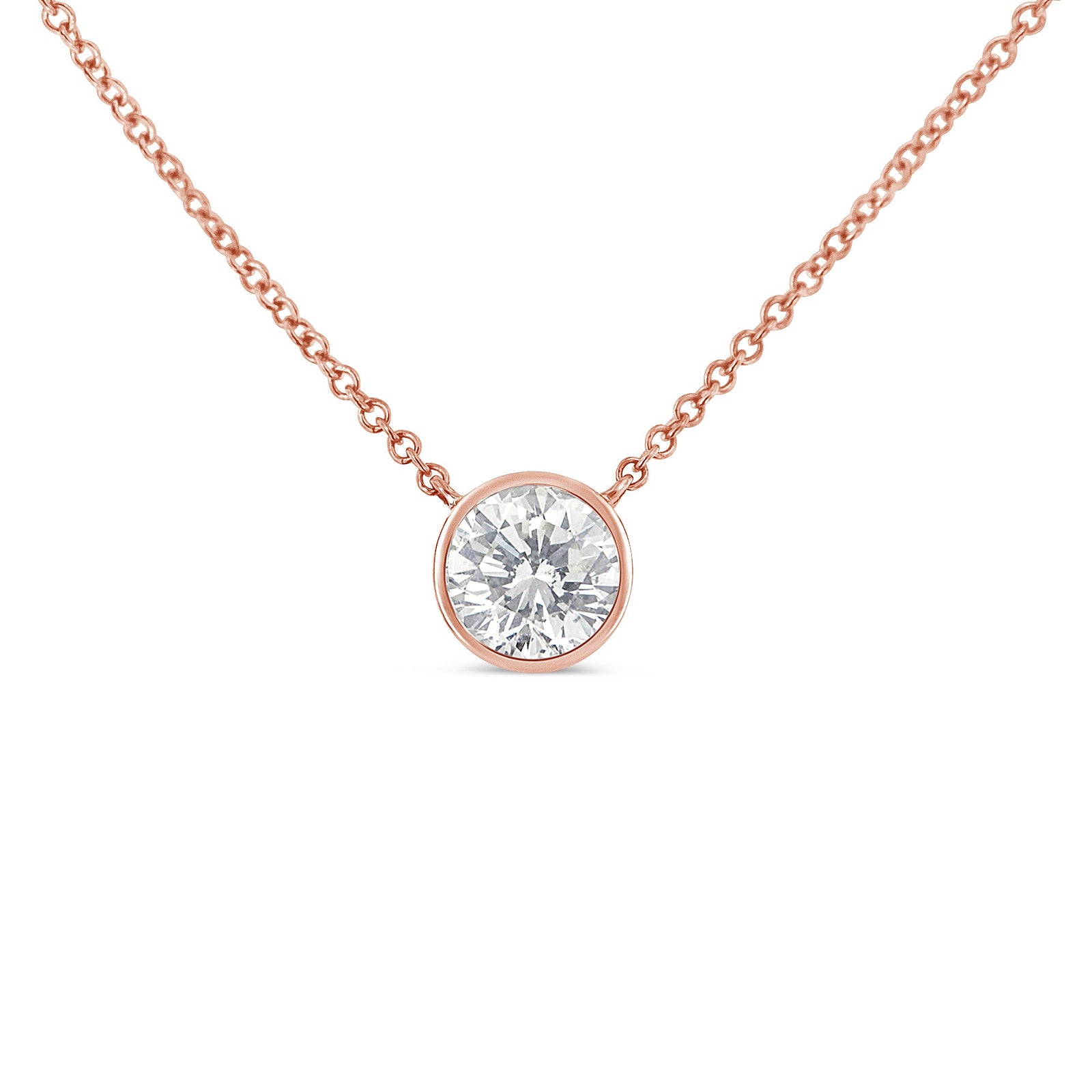 2 Micron 14K Rose Gold Plated Sterling Silver Bezel-Set Diamond Solitaire Pendant Necklace (1/3 cttw, H-I Color, I1-I2 Clarity) - LinkagejewelrydesignLinkagejewelrydesign