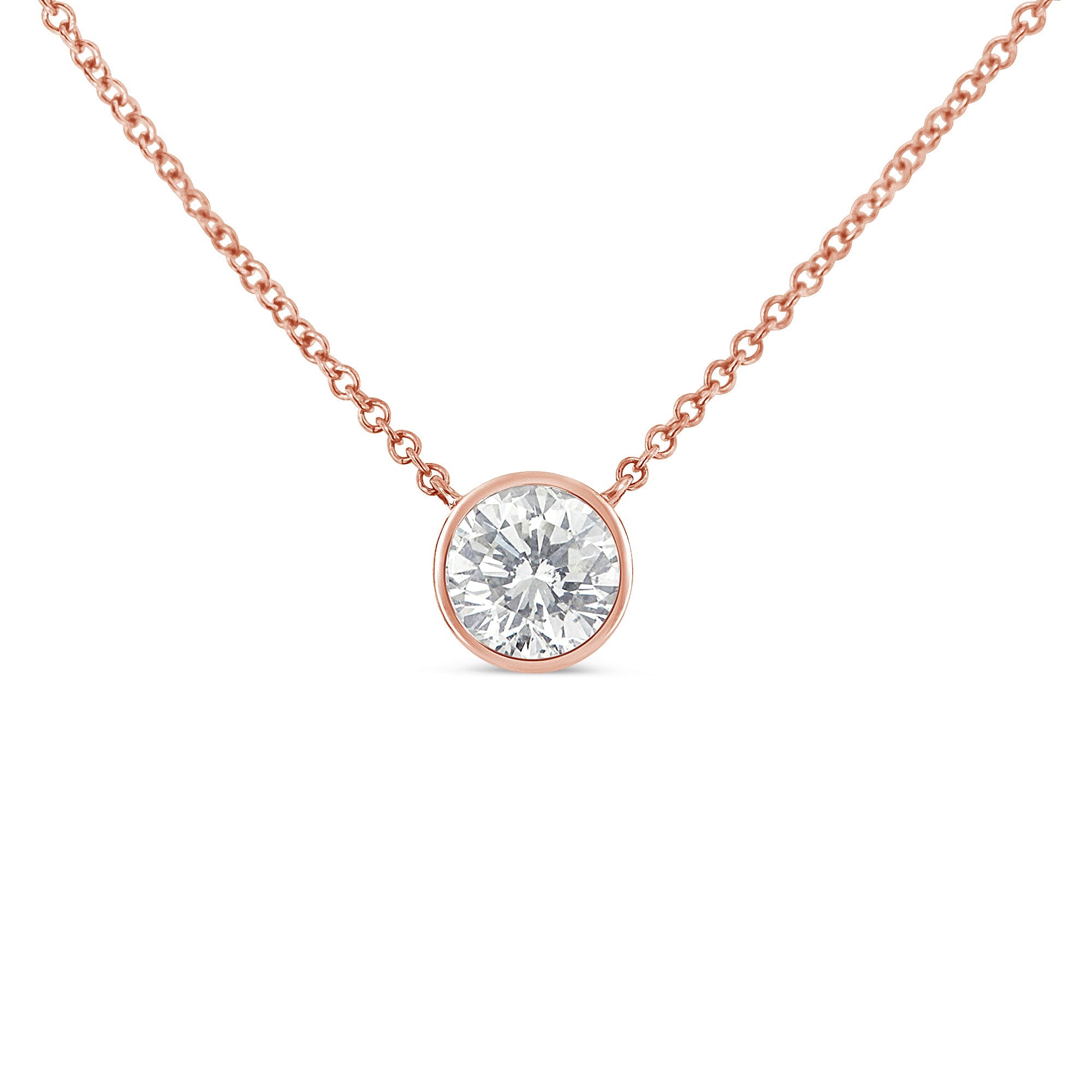 2 Micron 14K Rose Gold Plated Sterling Silver Bezel-Set Diamond Solitaire Pendant Necklace (1/3 cttw, H-I Color, I1-I2 Clarity) - LinkagejewelrydesignLinkagejewelrydesign