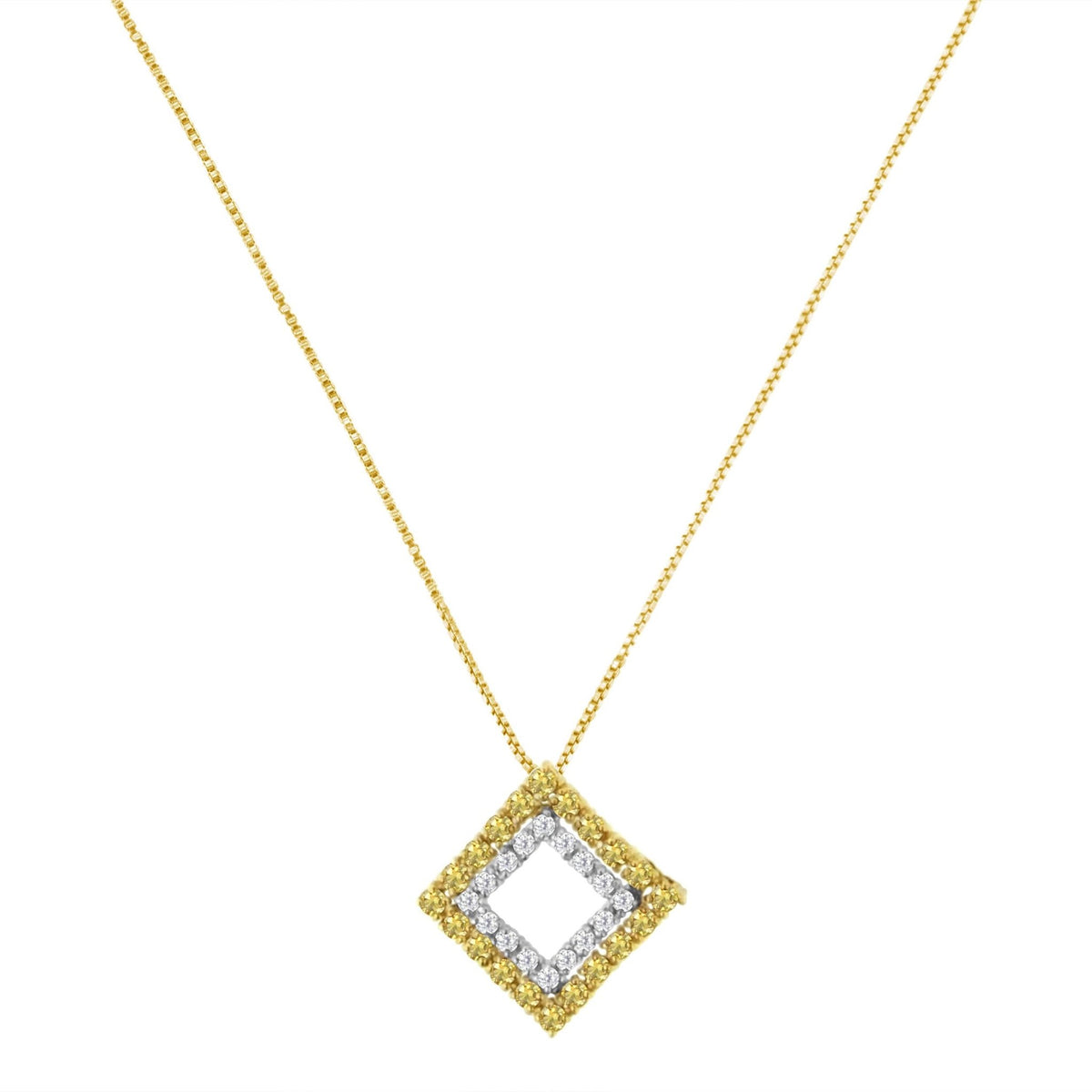 2 Micron 14K Yellow Gold Plated Sterling Silver Color Treated Diamond Square Pendant Necklace (1/2 cttw, Yellow Color, I2-I3 Clarity) - LinkagejewelrydesignLinkagejewelrydesign