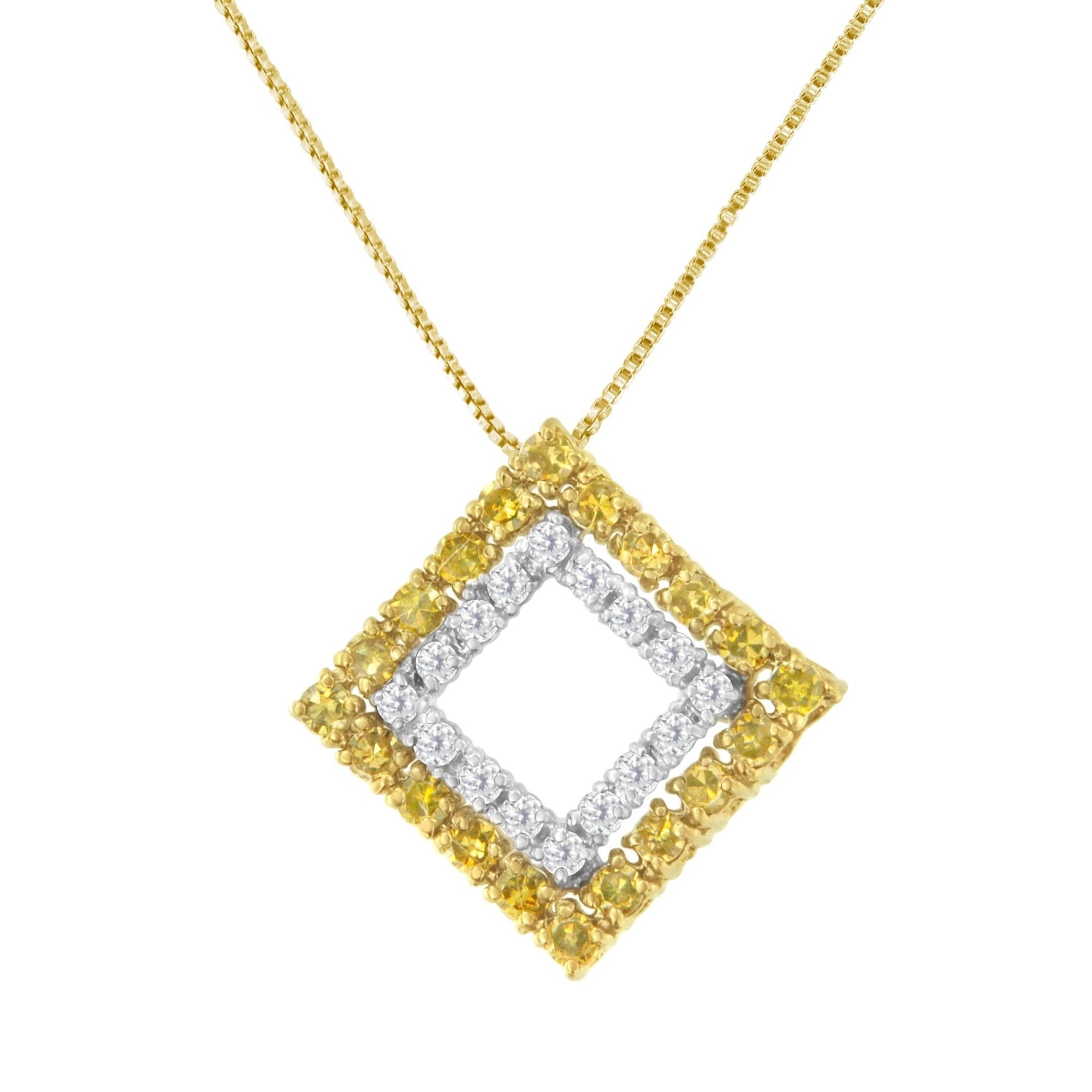 2 Micron 14K Yellow Gold Plated Sterling Silver Color Treated Diamond Square Pendant Necklace (1/2 cttw, Yellow Color, I2-I3 Clarity) - LinkagejewelrydesignLinkagejewelrydesign