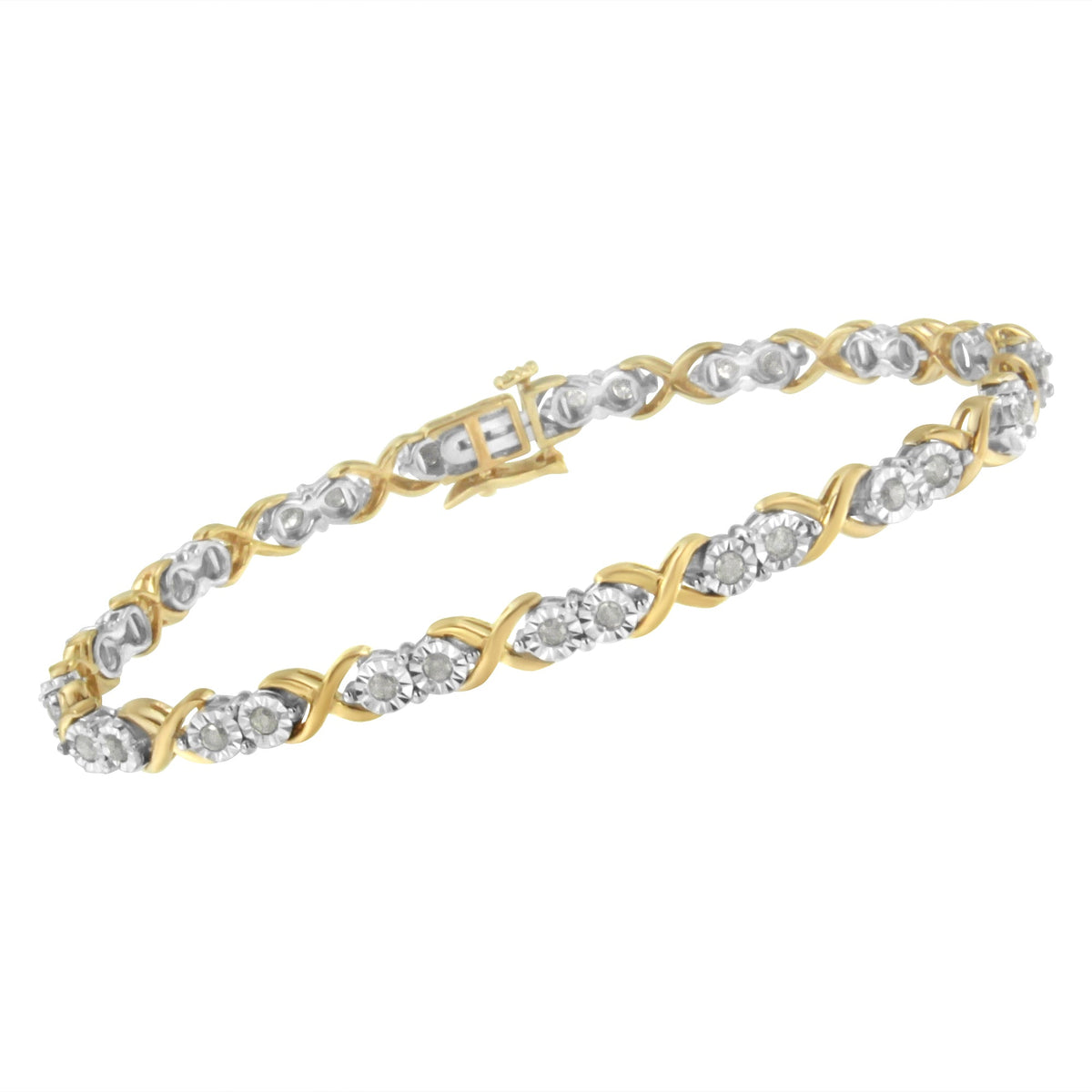 2 Micron 14KT Yellow Gold Plated Sterling Silver Diamond X Link Bracelet (1 cttw, I-J Color, I3-Promo Clarity) - LinkagejewelrydesignLinkagejewelrydesign