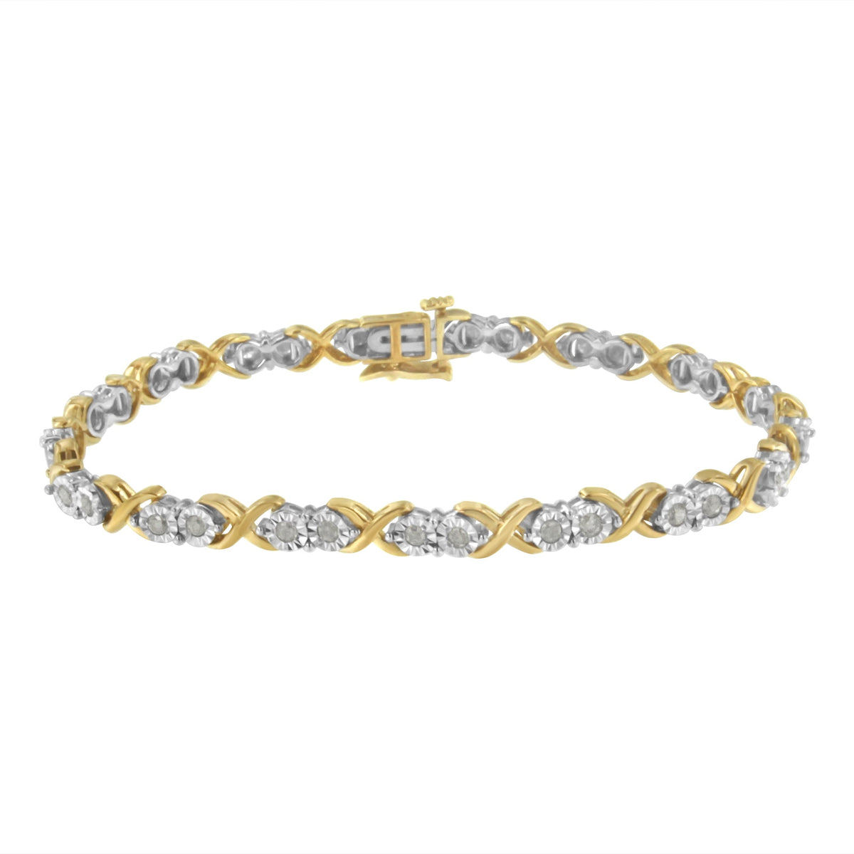 2 Micron 14KT Yellow Gold Plated Sterling Silver Diamond X Link Bracelet (1 cttw, I-J Color, I3-Promo Clarity) - LinkagejewelrydesignLinkagejewelrydesign