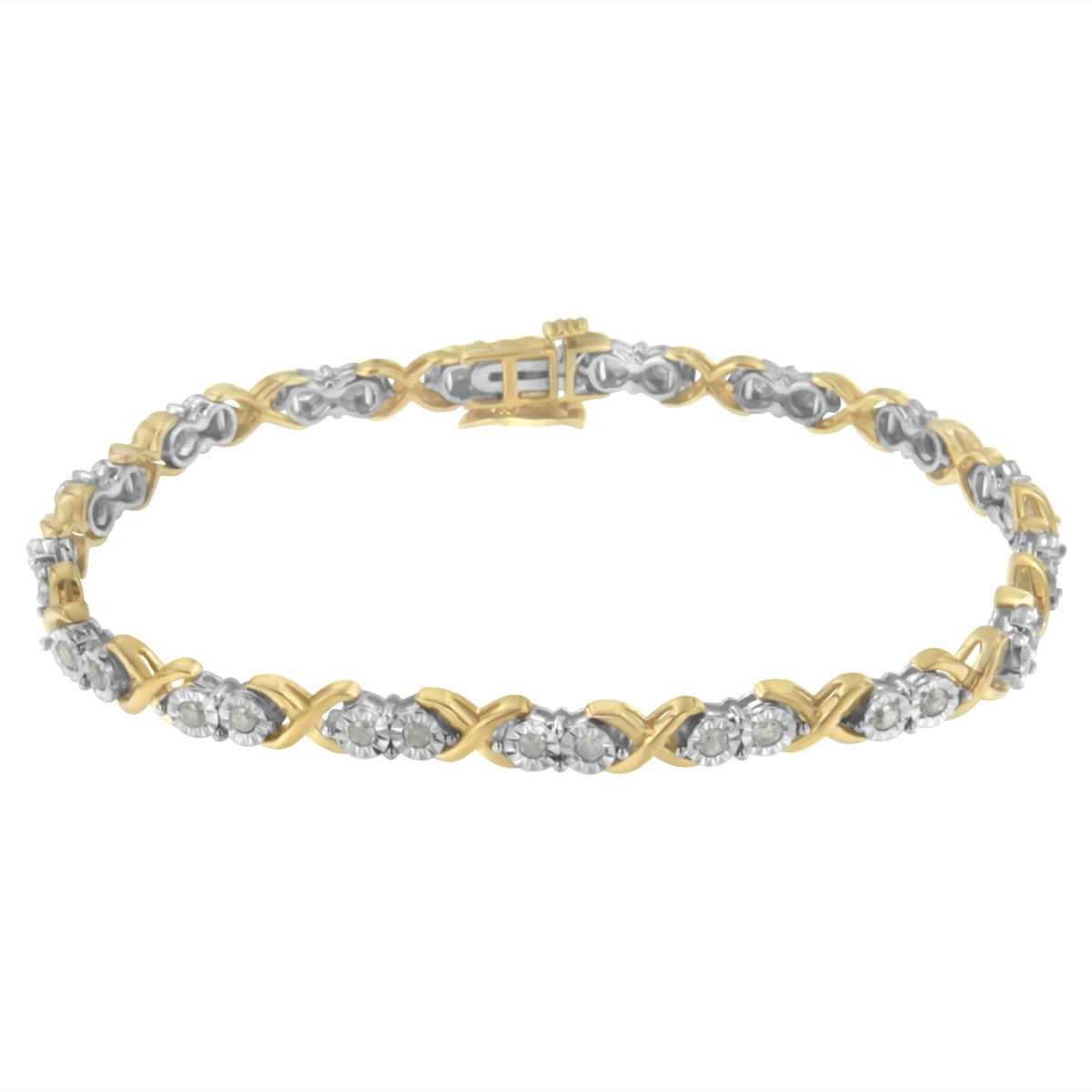 2 Micron 14KT Yellow Gold Plated Sterling Silver Diamond X Link Bracelet (1 cttw, I-J Color, I3-Promo Clarity) - LinkagejewelrydesignLinkagejewelrydesign