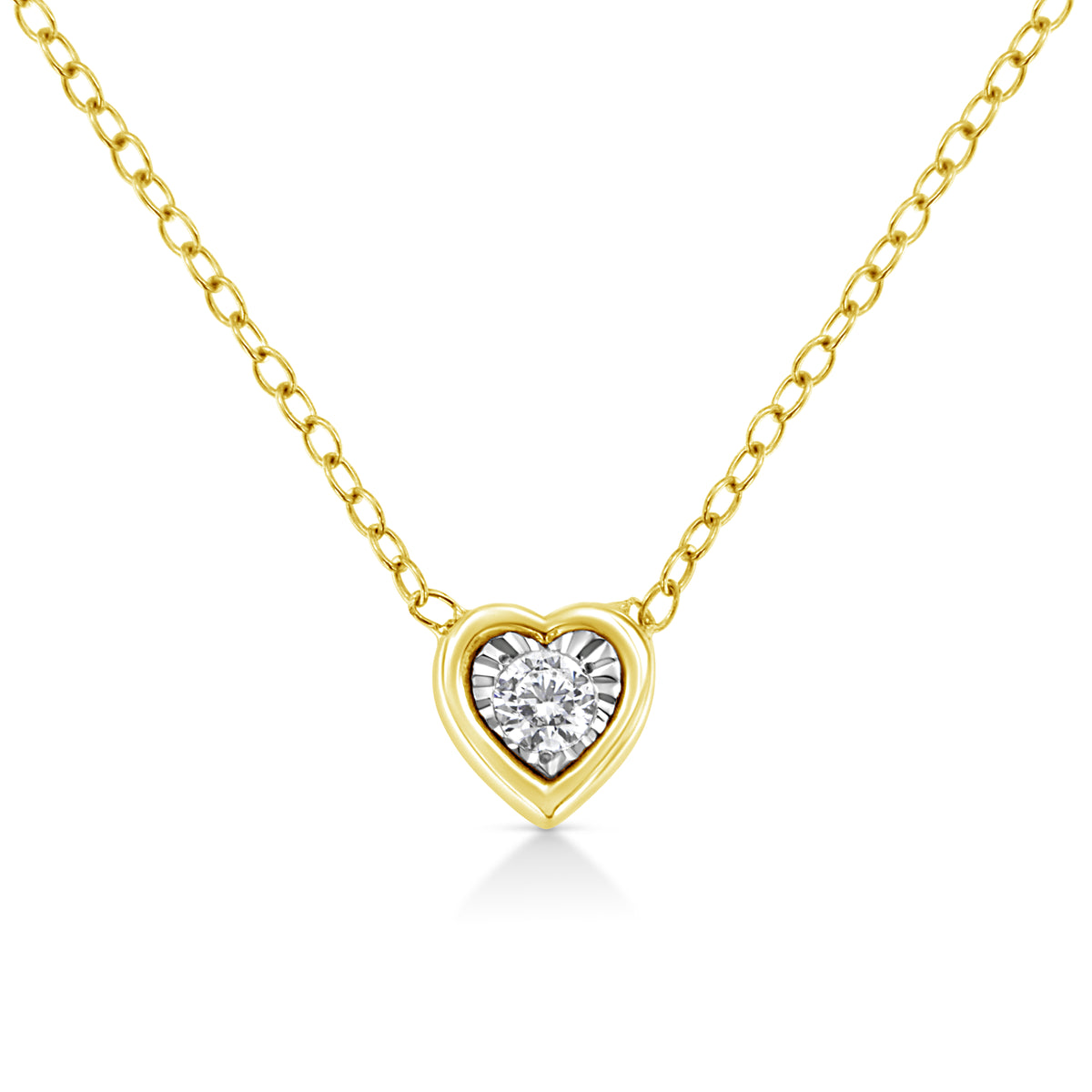 10K Yellow Gold Plated .925 Sterling Silver 1/10 Cttw Miracle Set Round Diamond Square Box Shape 18&quot; Pendant Necklace (K-L Color, I2-I3 Clarity)