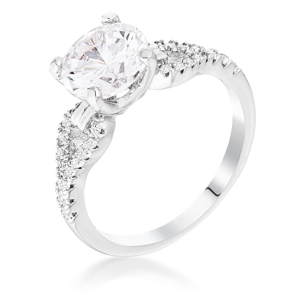 2.11Ct Rhodium Round Cut CZ Petite Ribbon Engagement Ring, &lt;b&gt;Size 5&lt;/b&gt; - LinkagejewelrydesignLinkagejewelrydesign