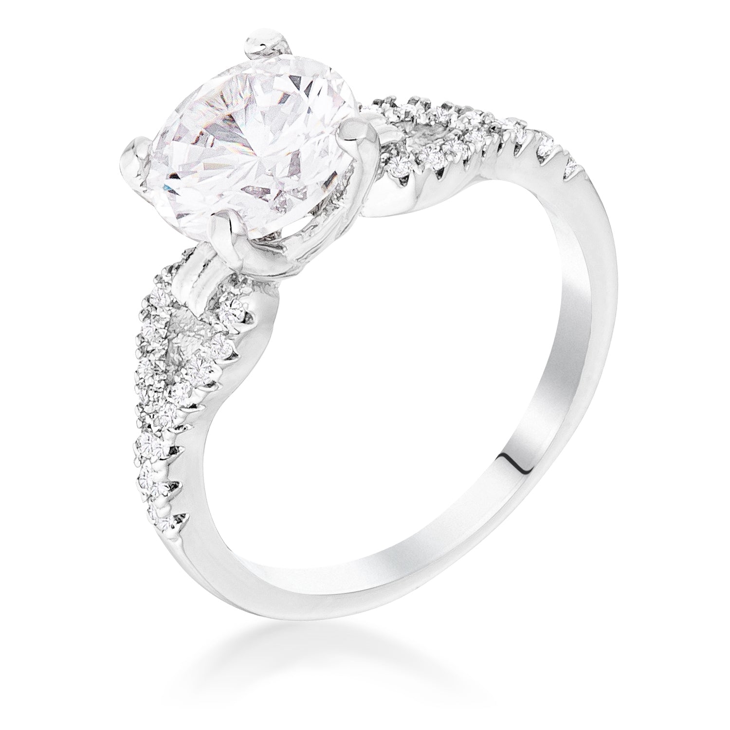 2.11Ct Rhodium Round Cut CZ Petite Ribbon Engagement Ring, <b>Size 5</b> - LinkagejewelrydesignLinkagejewelrydesign