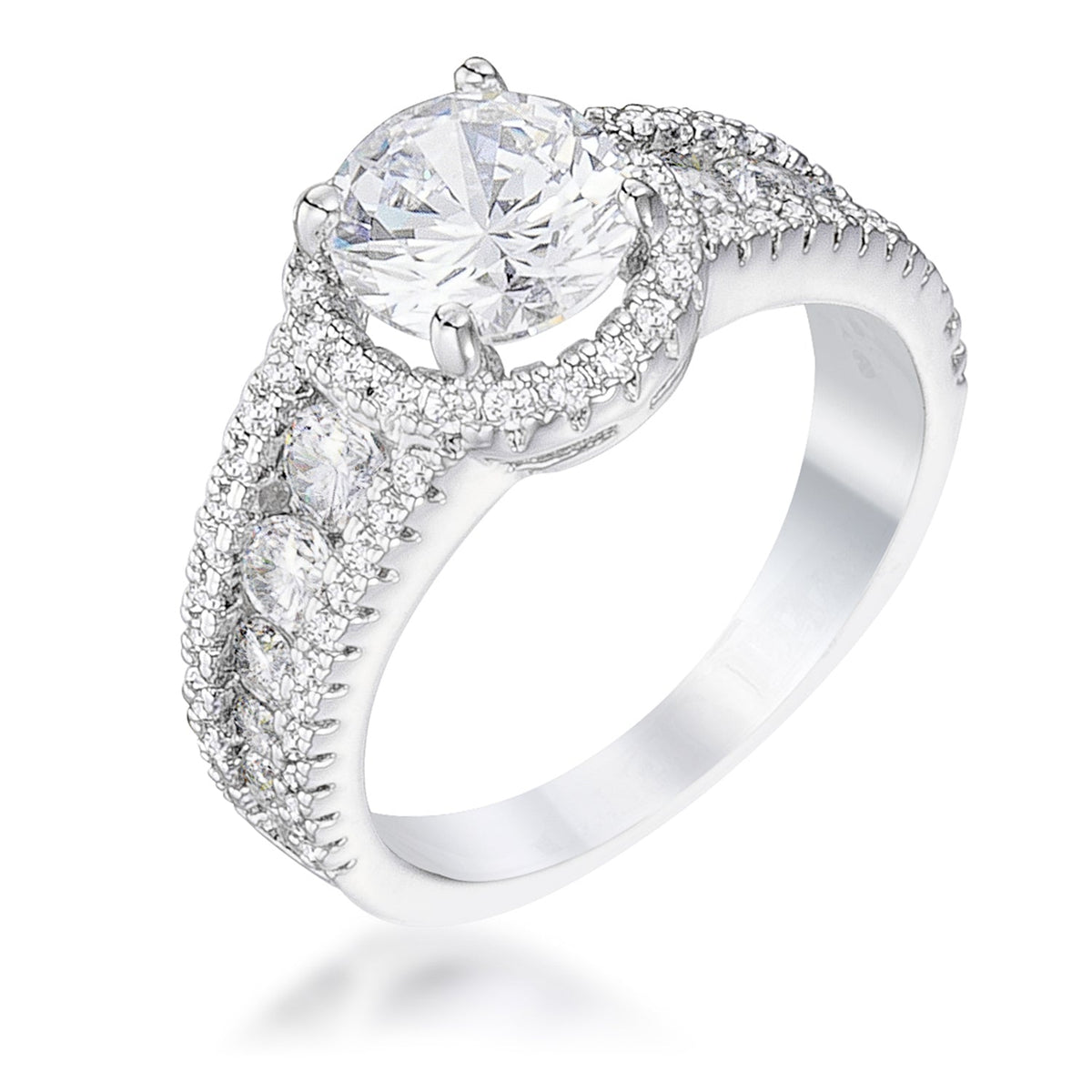 2.1Ct Silvertone Solitaire Engagement Halo Ring, &lt;b&gt;Size 5&lt;/b&gt; - LinkagejewelrydesignLinkagejewelrydesign