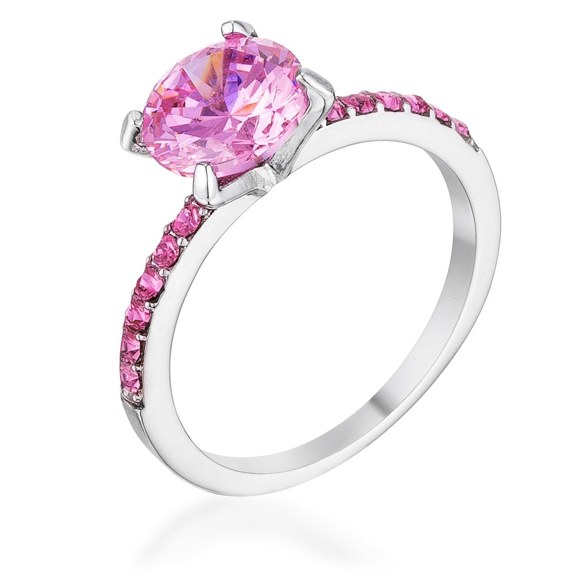 2.3CT Pink CZ Rhodium Ring, &lt;b&gt;Size 5&lt;/b&gt; - LinkagejewelrydesignLinkagejewelrydesign