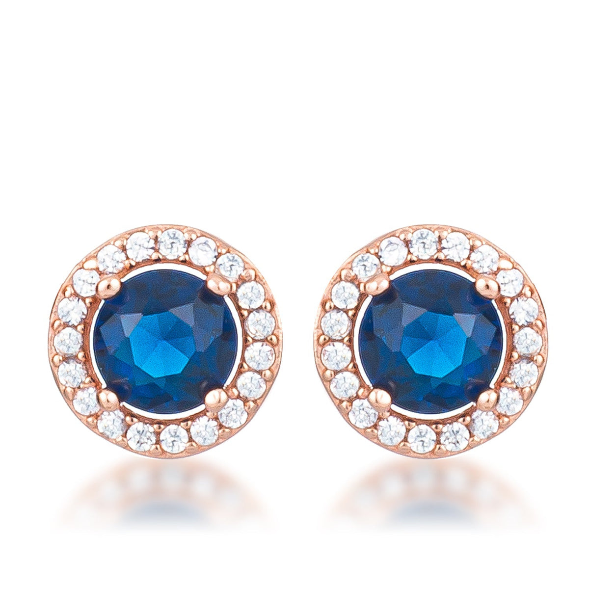 2.3Ct Rose Gold Plated Sapphire Blue CZ Halo Earrings - LinkagejewelrydesignLinkagejewelrydesign