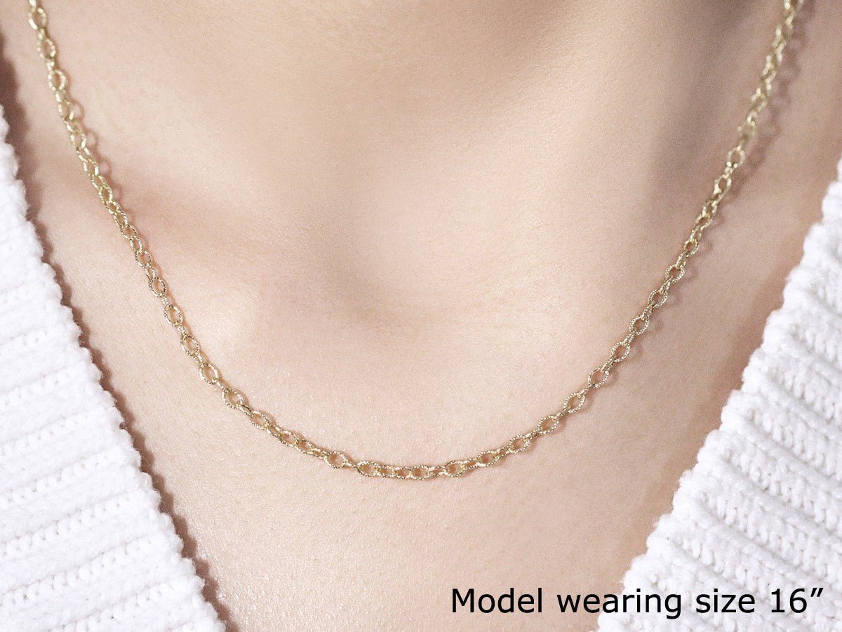 2.5mm 14k Yellow Gold Pendant Chain with Textured Links - LinkagejewelrydesignLinkagejewelrydesign
