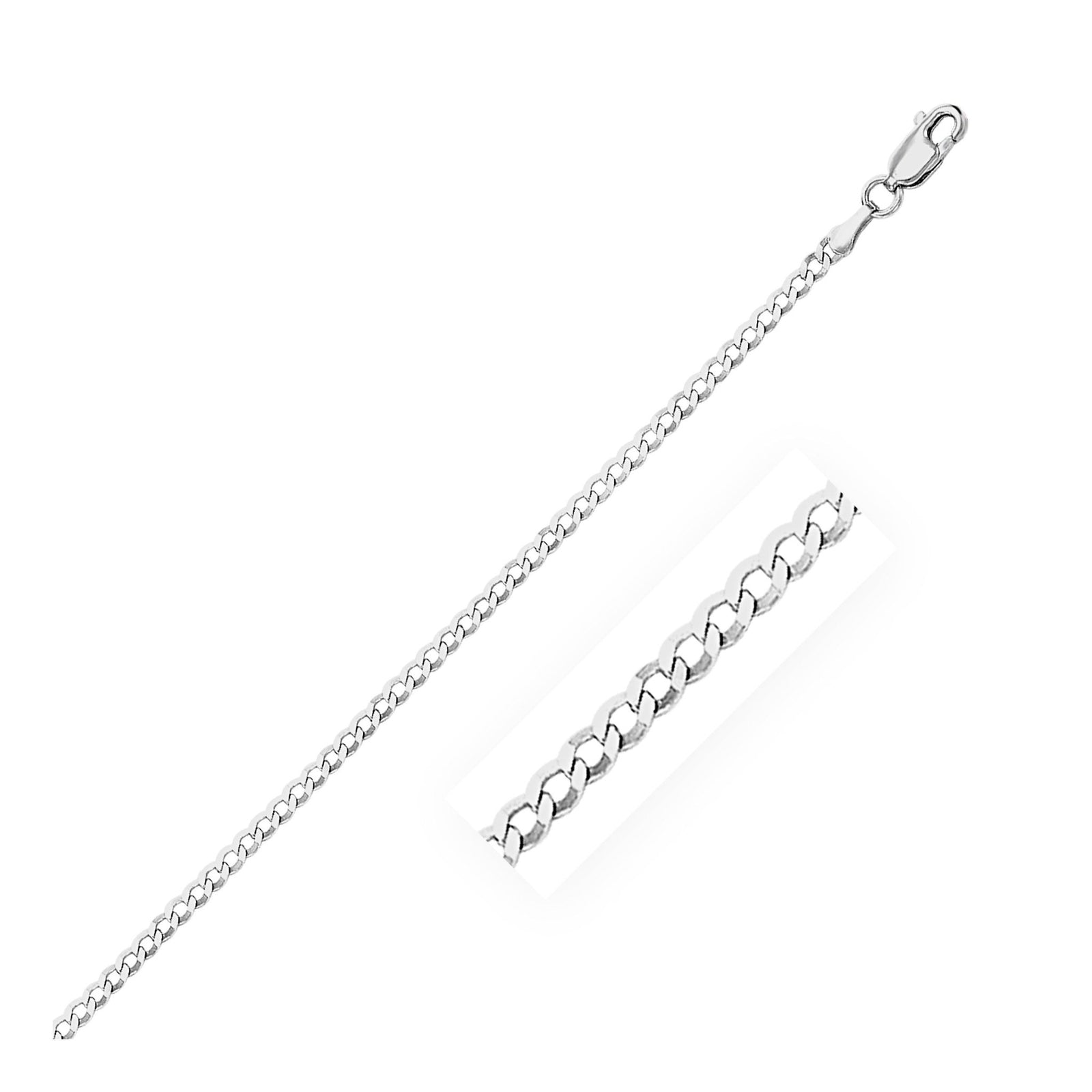 2.6mm 14k White Gold Solid Curb Chain - LinkagejewelrydesignLinkagejewelrydesign
