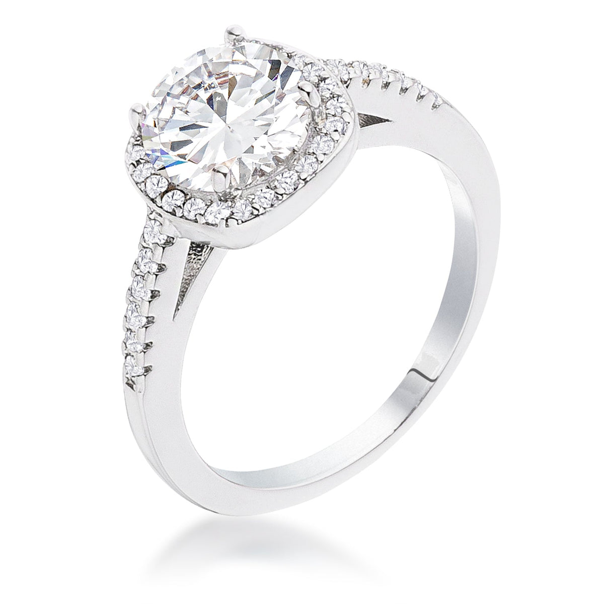 2.97Ct Rhodium Plated Classic Cushion Cut Halo Ring, &lt;b&gt;Size 5&lt;/b&gt; - LinkagejewelrydesignLinkagejewelrydesign