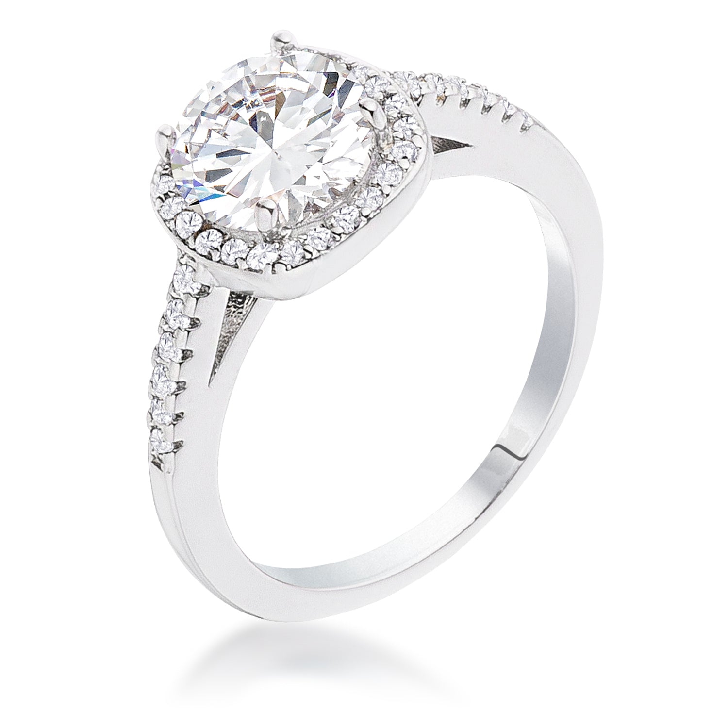 2.97Ct Rhodium Plated Classic Cushion Cut Halo Ring, <b>Size 5</b> - LinkagejewelrydesignLinkagejewelrydesign