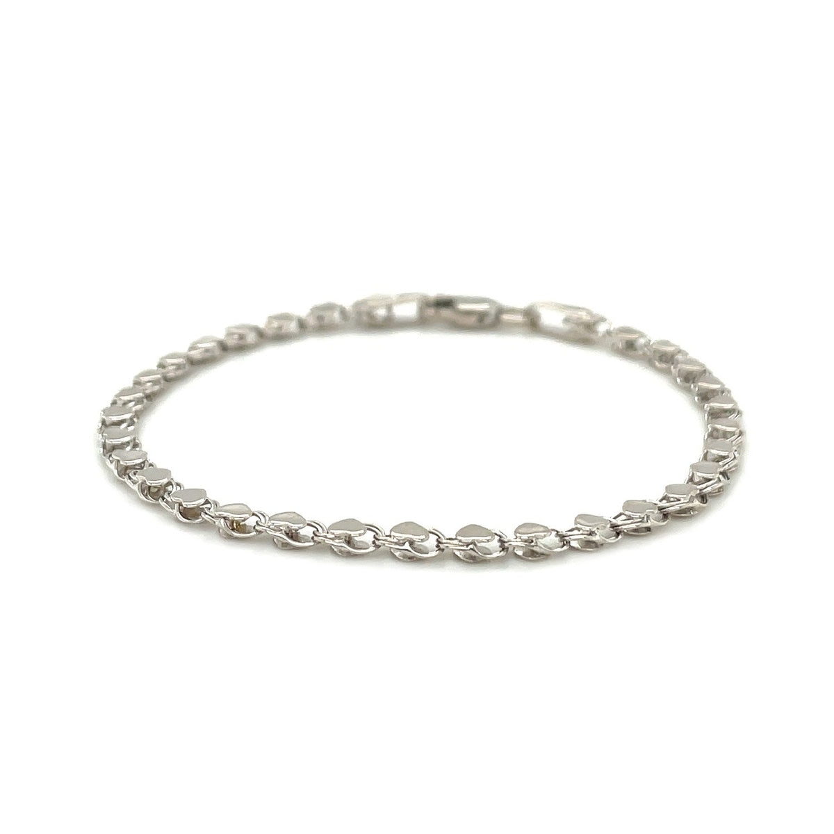 2.9mm 14k White Gold Heart Bracelet - LinkagejewelrydesignLinkagejewelrydesign