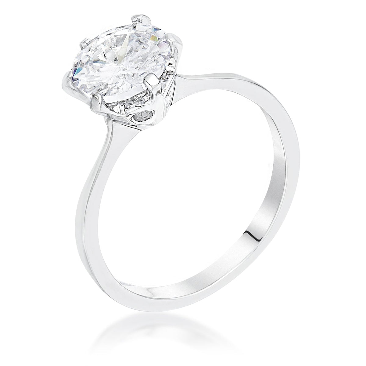 2Ct Rhodium Round Cut Scallop Solitaire Engagement Ring, &lt;b&gt;Size 5&lt;/b&gt; - LinkagejewelrydesignLinkagejewelrydesign